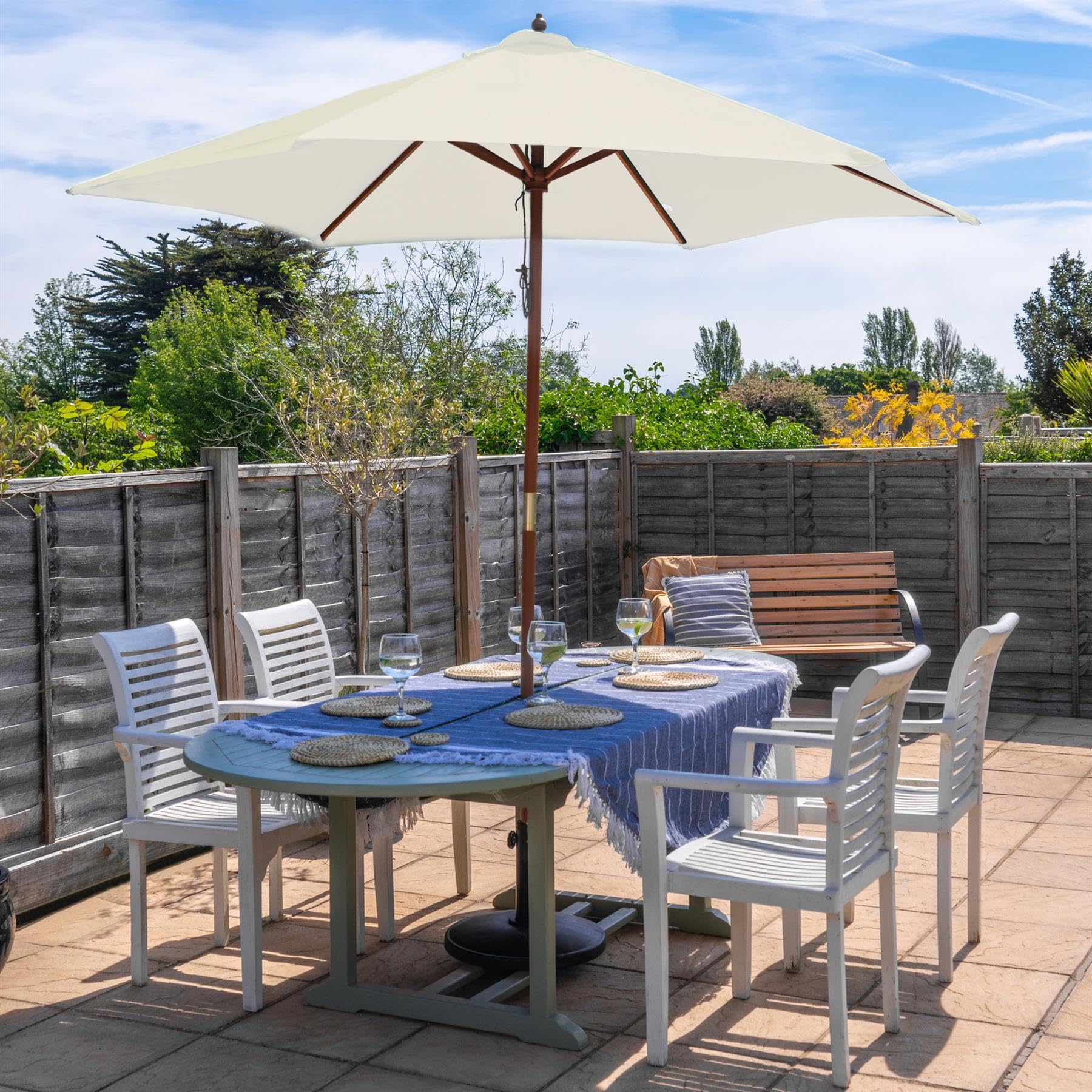 Complete set parasol parasolstandaard voor de tuin, materiaal
