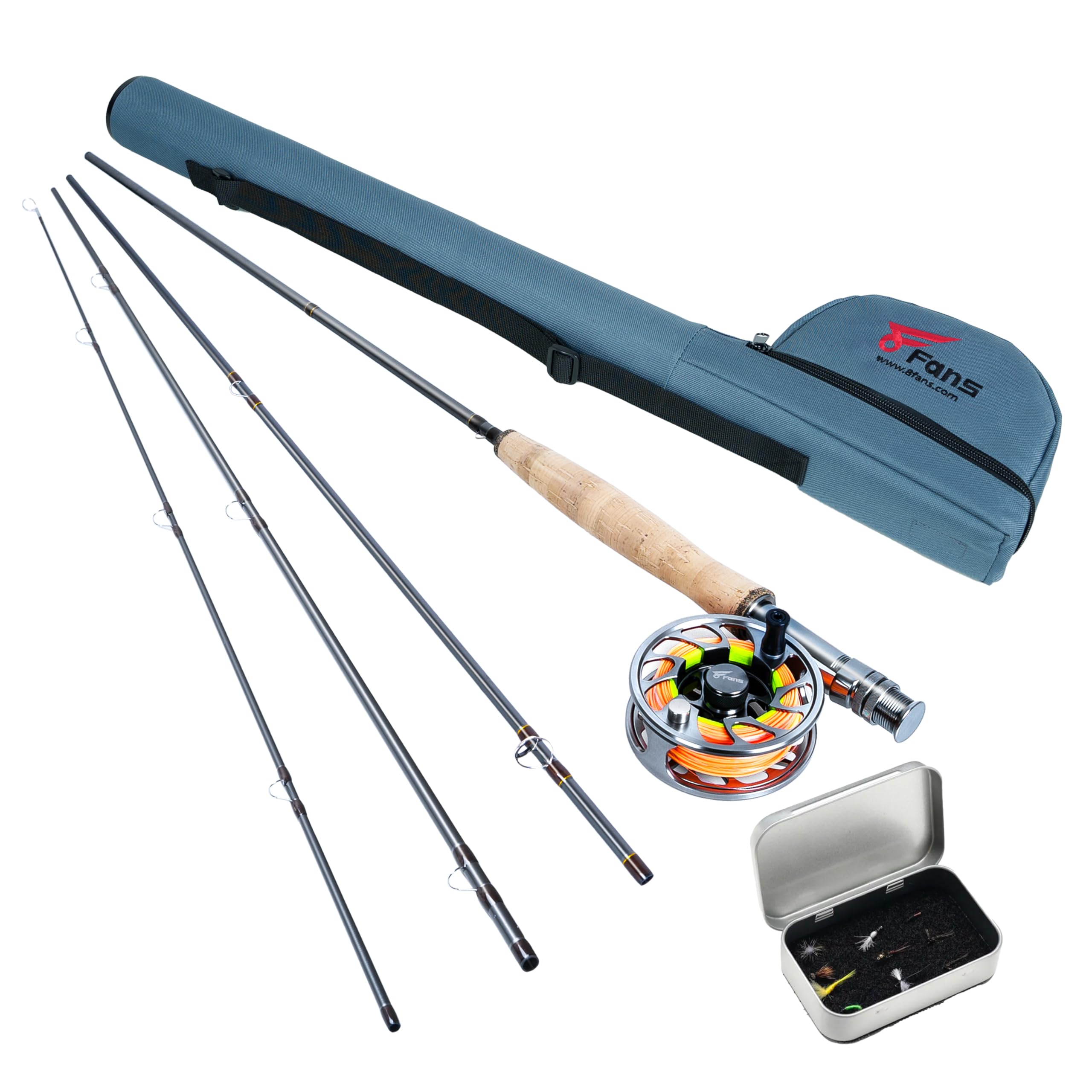 8 Fans Fly Fishing Rod and Reel Combos with 4-Sections Portable