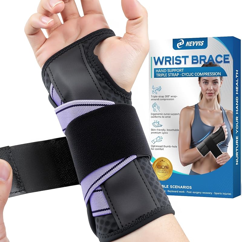 NEVVIS Wrist Brace for Carpal Tunnel Relief - Night & Day Wrist Support with Metal Splint, Stabilizing Brace for Tendonitis, Arthritis, Sprain, Right & Left Hand, Adjustable Fit for Men & Women