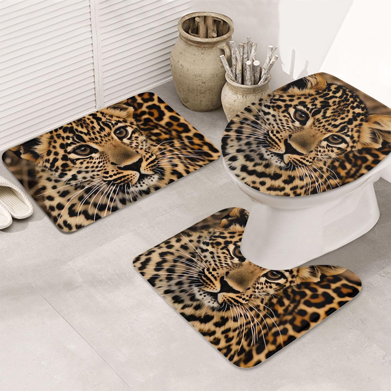 Tapis en flanelle pour décoration de salle BONDIJ, parure léopard chic de trois pièces