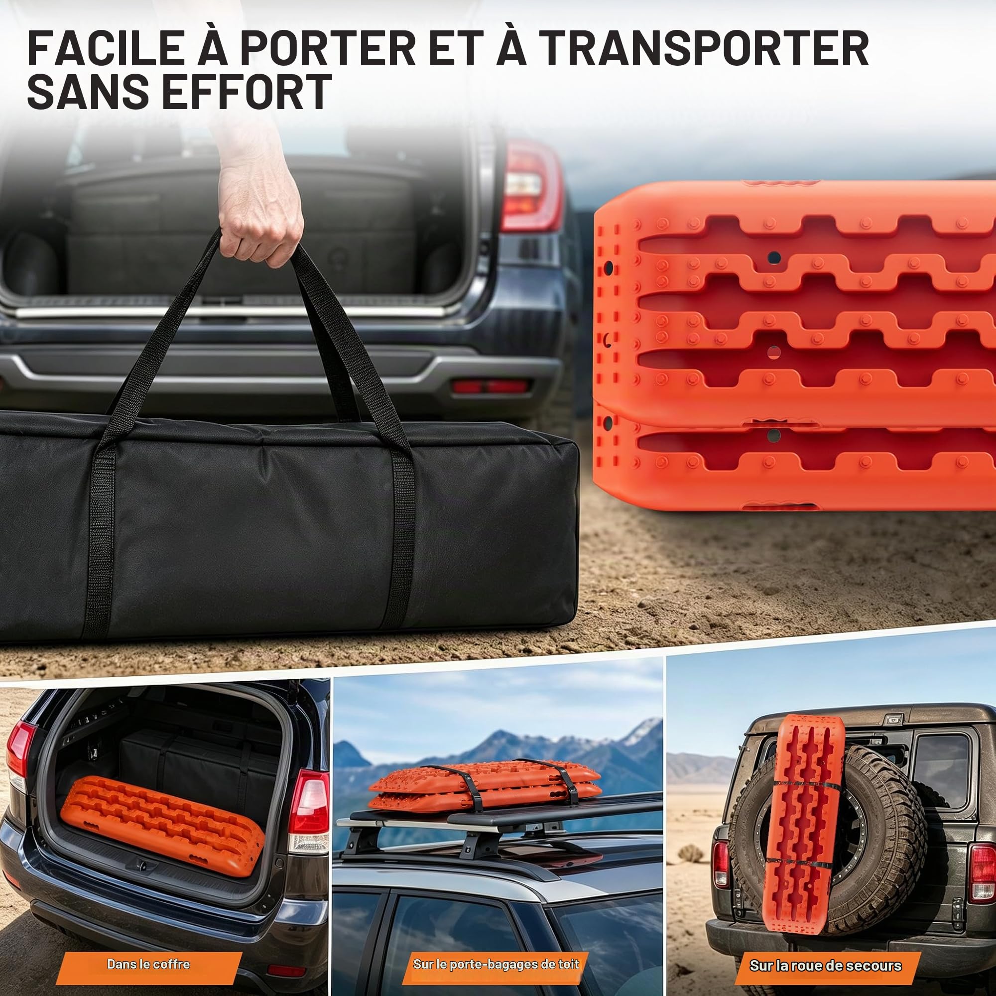 Froadp Lot de 2 plaques de sable pour aide au démarrage en voiture, en camping-car, en plastique, tapis de traction, planche de sauvetage, aide à la traction tout-terrain, capacité de charge 10 tonnes