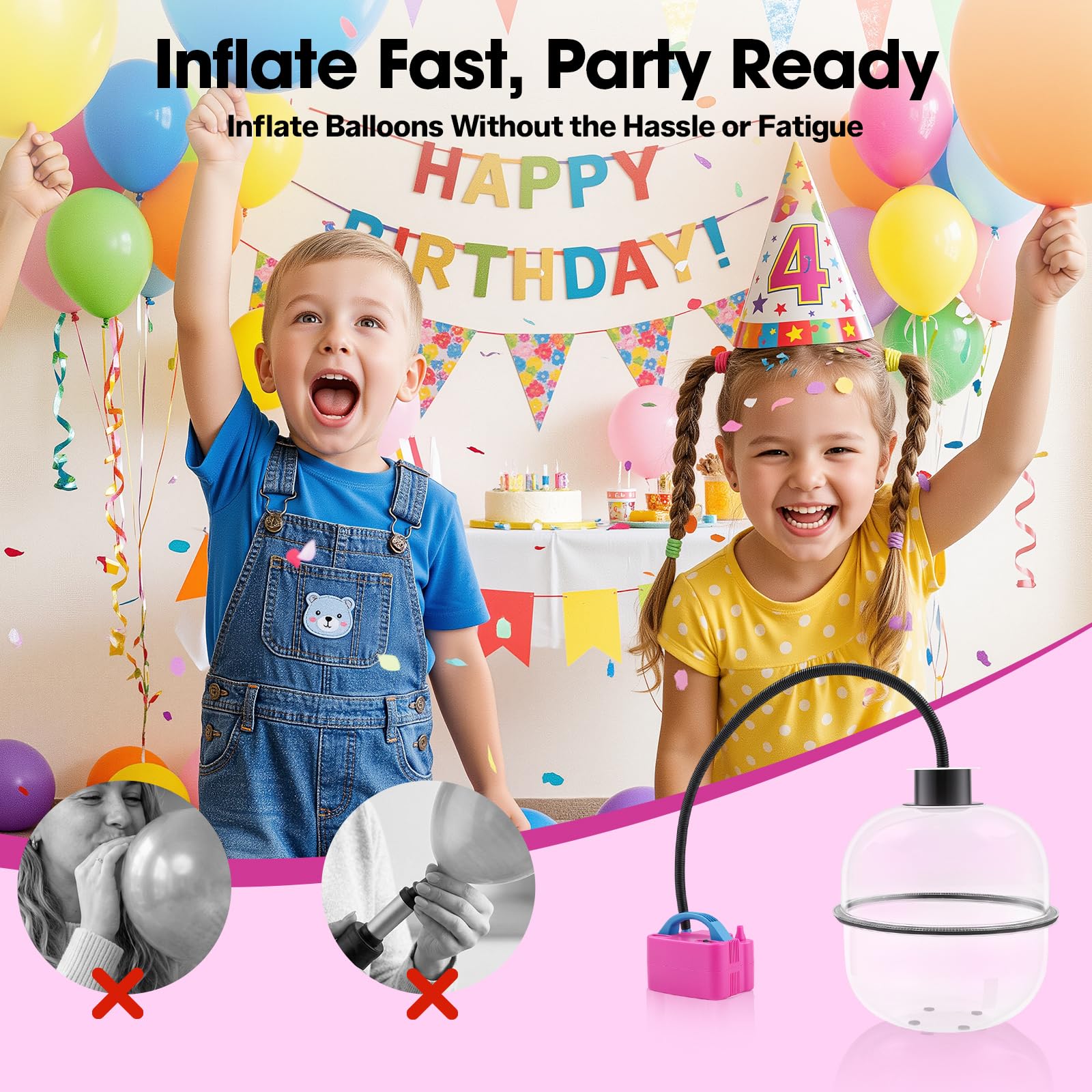 Bomba de globos eléctrica de 600 W, máquina de llenado de globos con accesorios