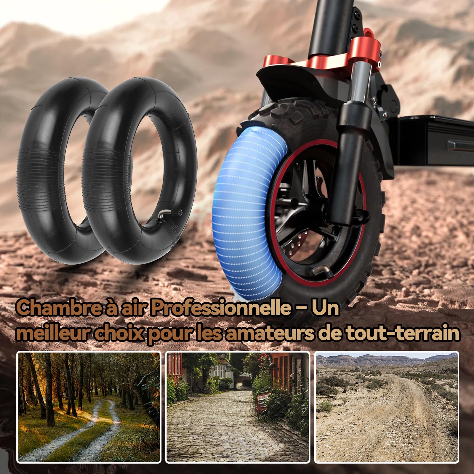 Chambre à Air 10x3.0 pour Trottinettes Électrique, Double Épaisseur Ultra, avec Valve Coudée à 90° – Pour Pneus Gonflables 255 x 80, 10x3 et 80/65-6, pour Kugoo M4/M4 Pro et Autres Modèles