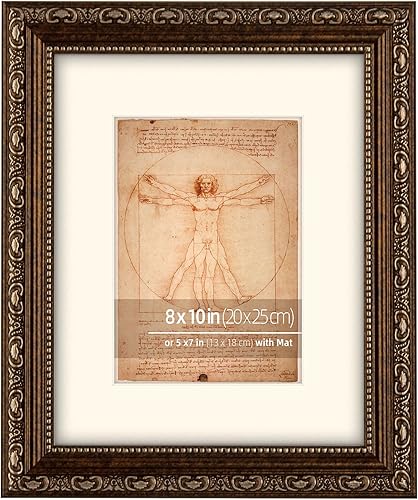 Marco de fotos clásico de bronce vintage de 8 x 10 pulgadas con detalles ornamentados de desplazamiento plateado, mate para fotos de 5 x 7 pulgadas,