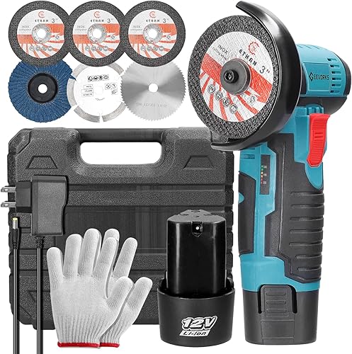 Mini amoladora angular inalámbrica de 12 V 19500 RPM con 2 baterías de 2000 mAh, cuchillas de corte de nailon, disco de moliendadisco de corte de