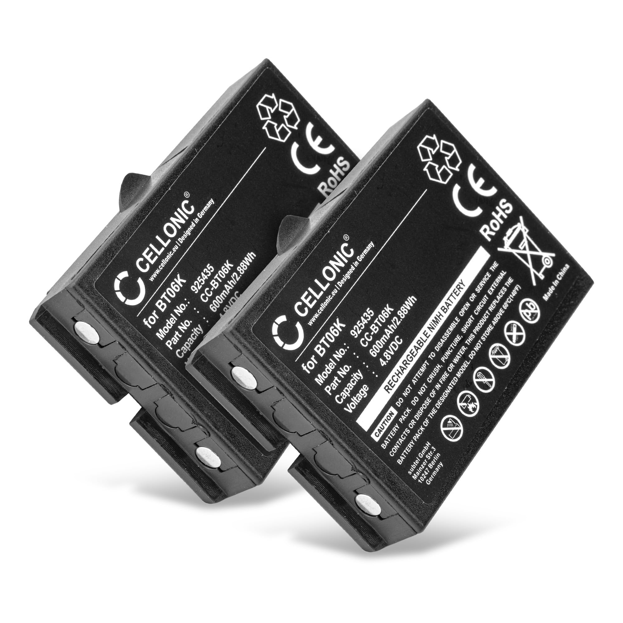 CELLONIC 2X Akku kompatibel mit Ikusi ATEX transmitters, Rad-TF | 2x, (600mAh-4.8V-NiMH), Fernbedienung Akku, für Ikusi ATEX transmitters, RAD-TS, T71, T70-2, RAD-TF transmitters