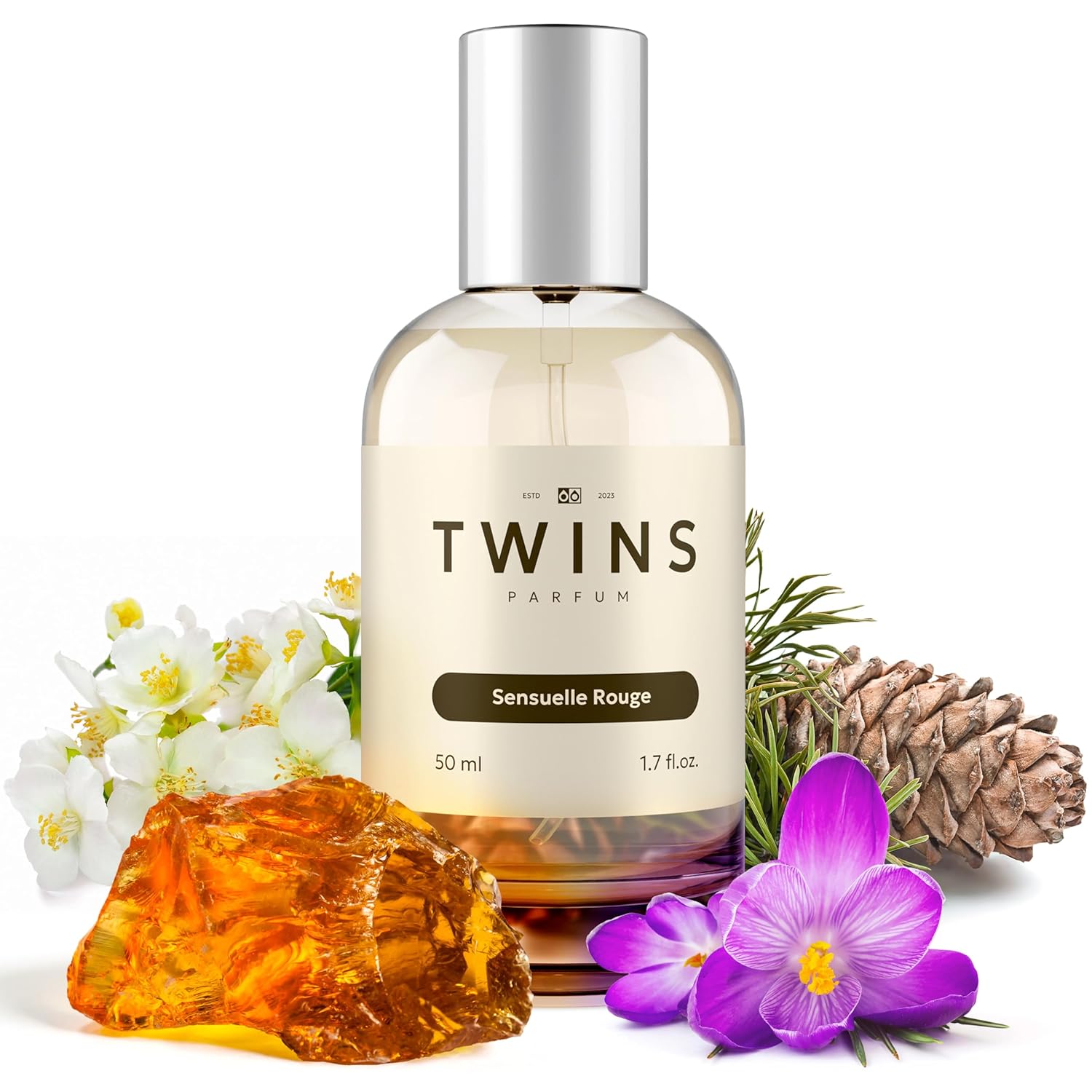 Perfume TWINS – Sensuelle Rouge – Eau De Parfum Inspired by Bac. Roug. 540, Long-Lasting Perfume For Women, Paraben Free, Clean Ingredients, Vegan – Spray 50 ml | 1.7 fl. Oz.