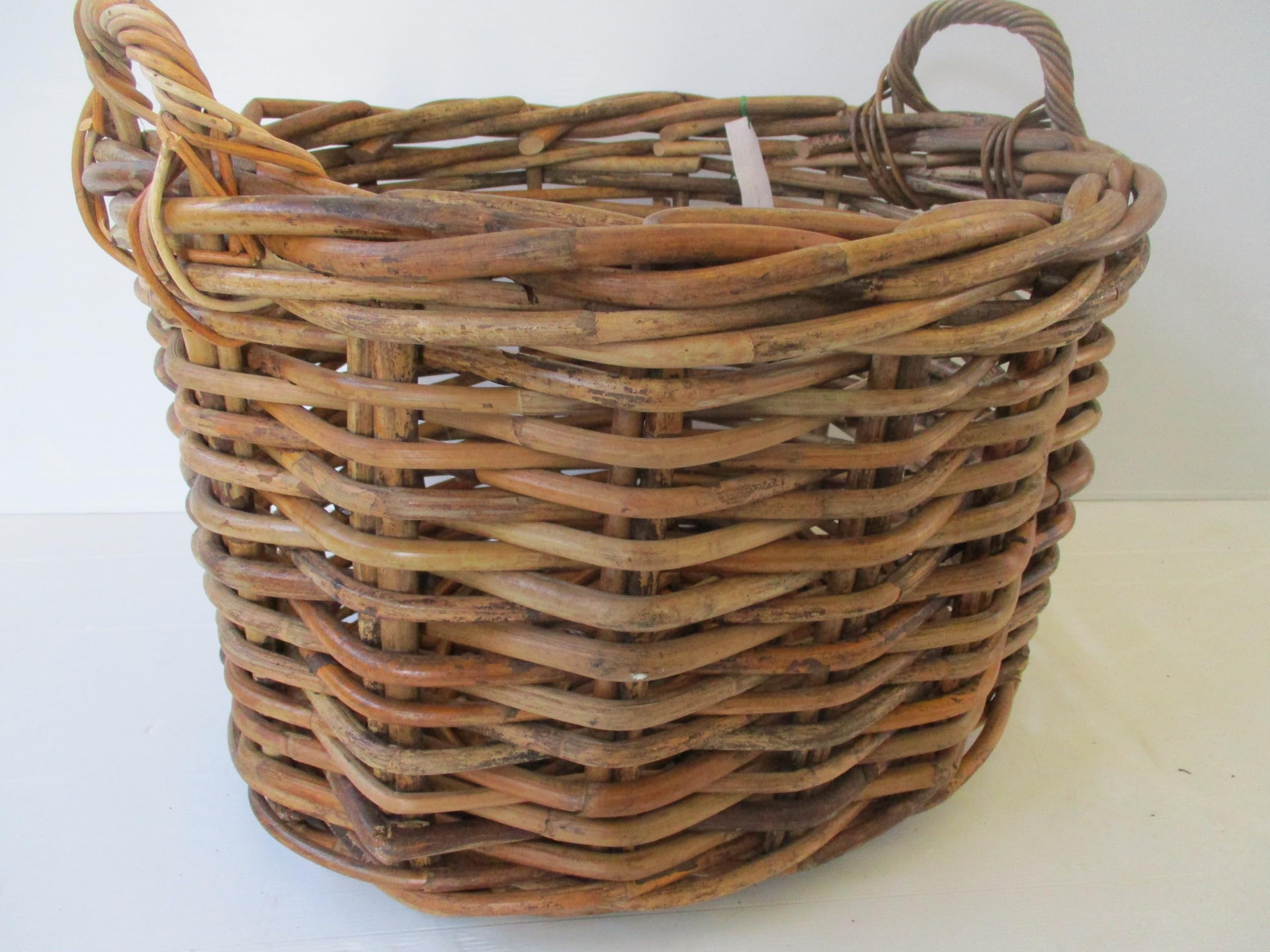 cesto vimini porta legna cm 63x52x40 H conmanici cm 47 intreccio in rattan robustissimo portalegna porta biancheria ovale