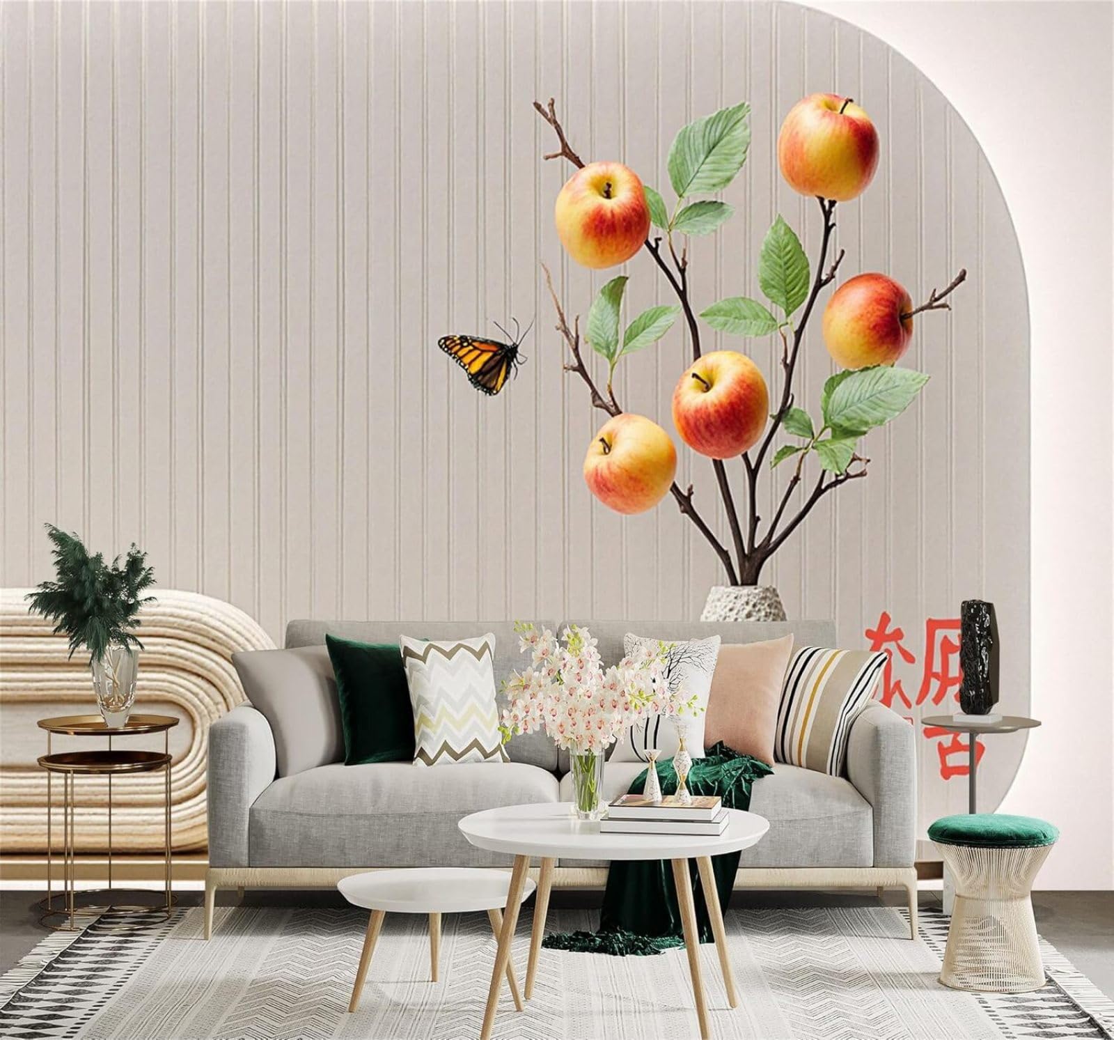 3D Papel Pintado Minimalista Mariposas Jarrón Ramas Naturaleza Arte