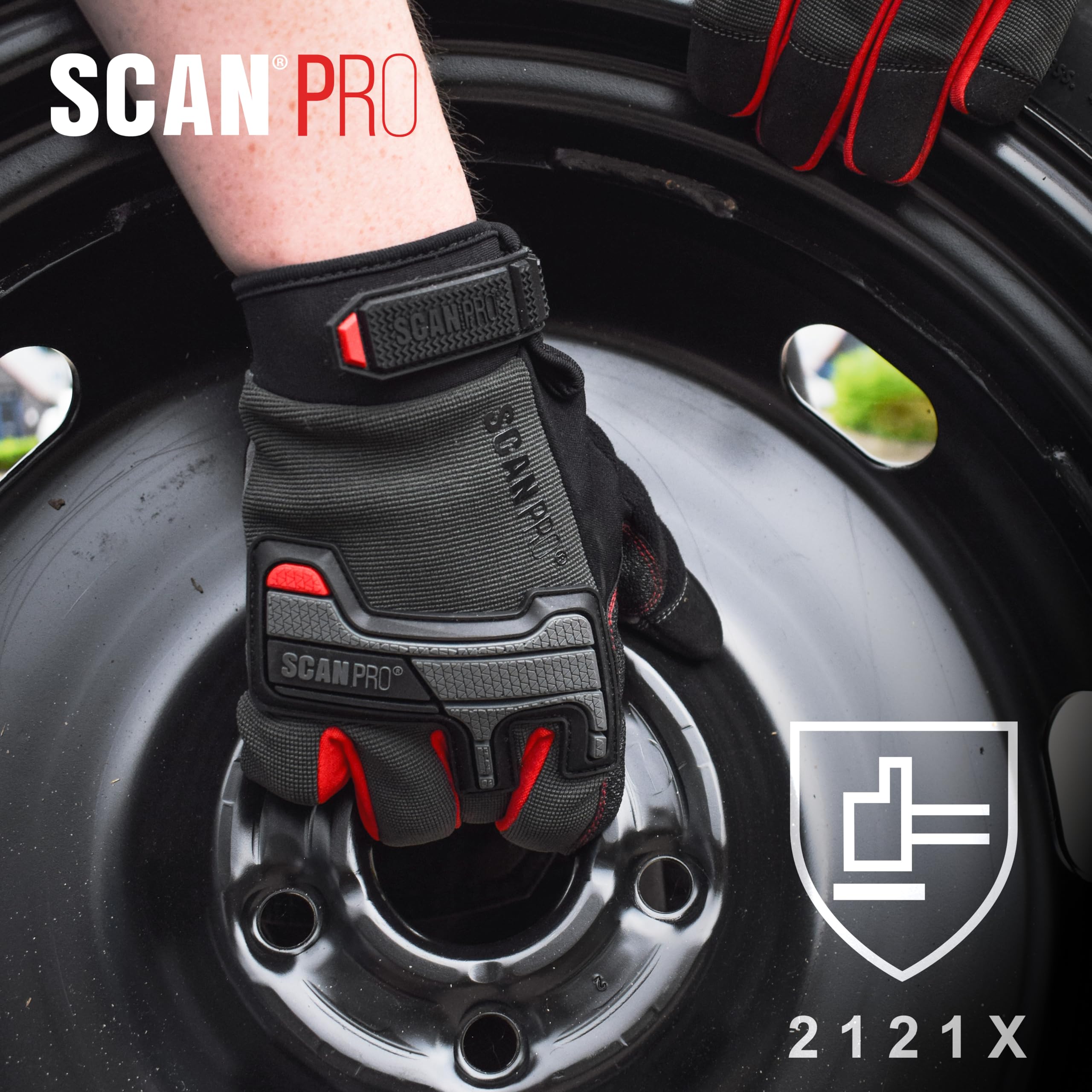 Scan Pro Mechanics Gloves, Protective Work Gloves with Reinforced Grip Palm, Anti-Impact Knuckle Protection - Image 4