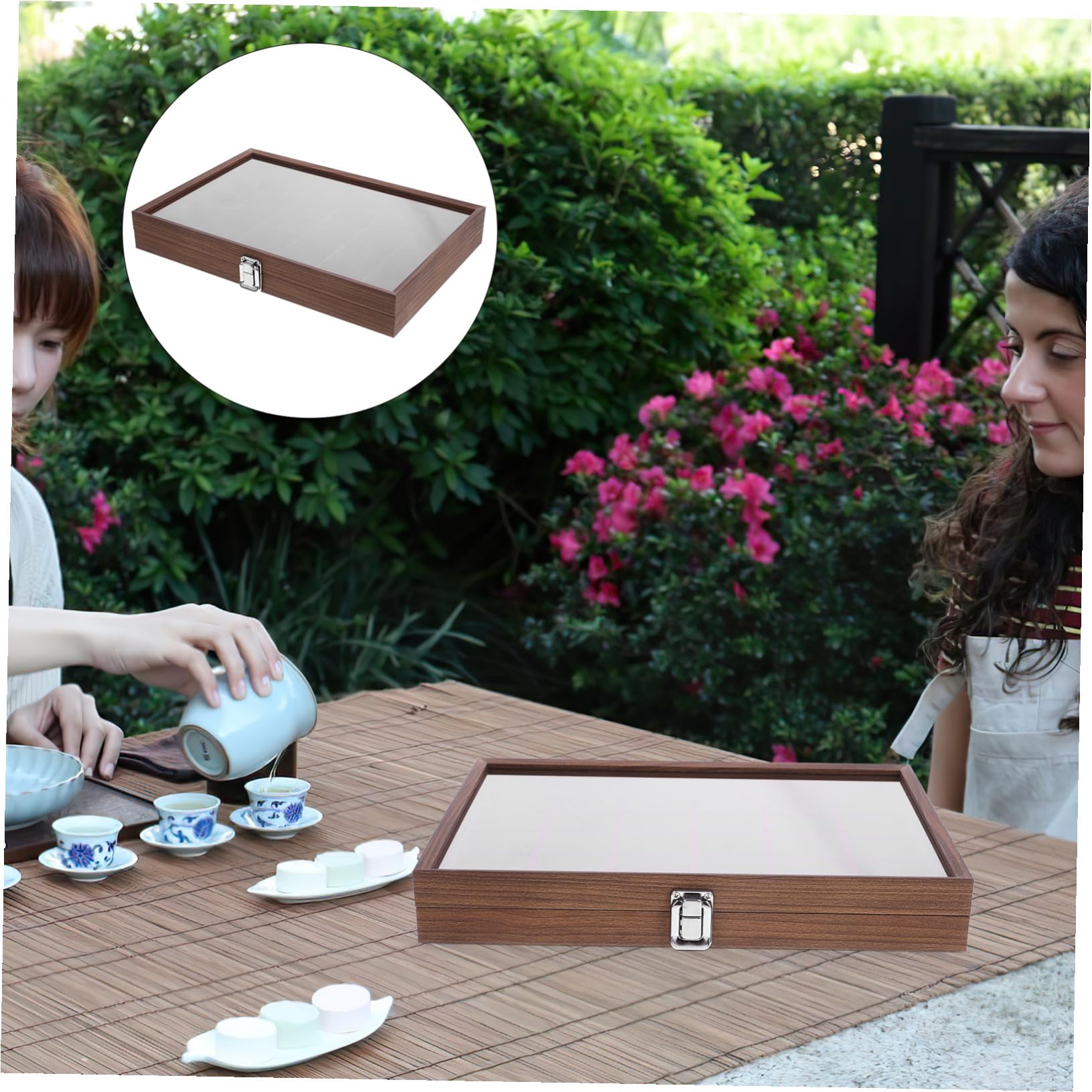 Boîte à Thé Bois avec Compartiments Rangement Sachets de Thé Multi-fonction avec Couvercle Transparent Organisateur Élégant pour Cuisine et Salon
