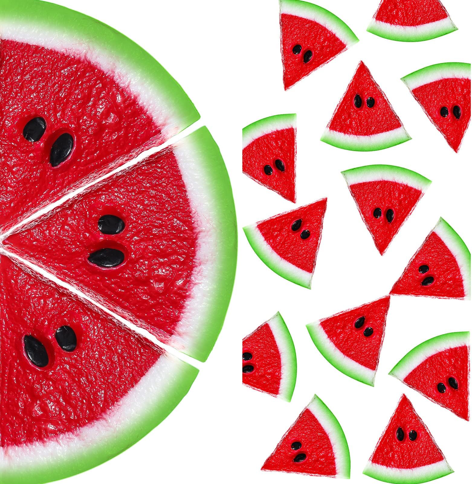 12 Pieces Realistic Fake Watermelon Slices, Red, 1.96" x 0.39" Round, Summer Thematic Decorations for Kitchen, Party, Wedding