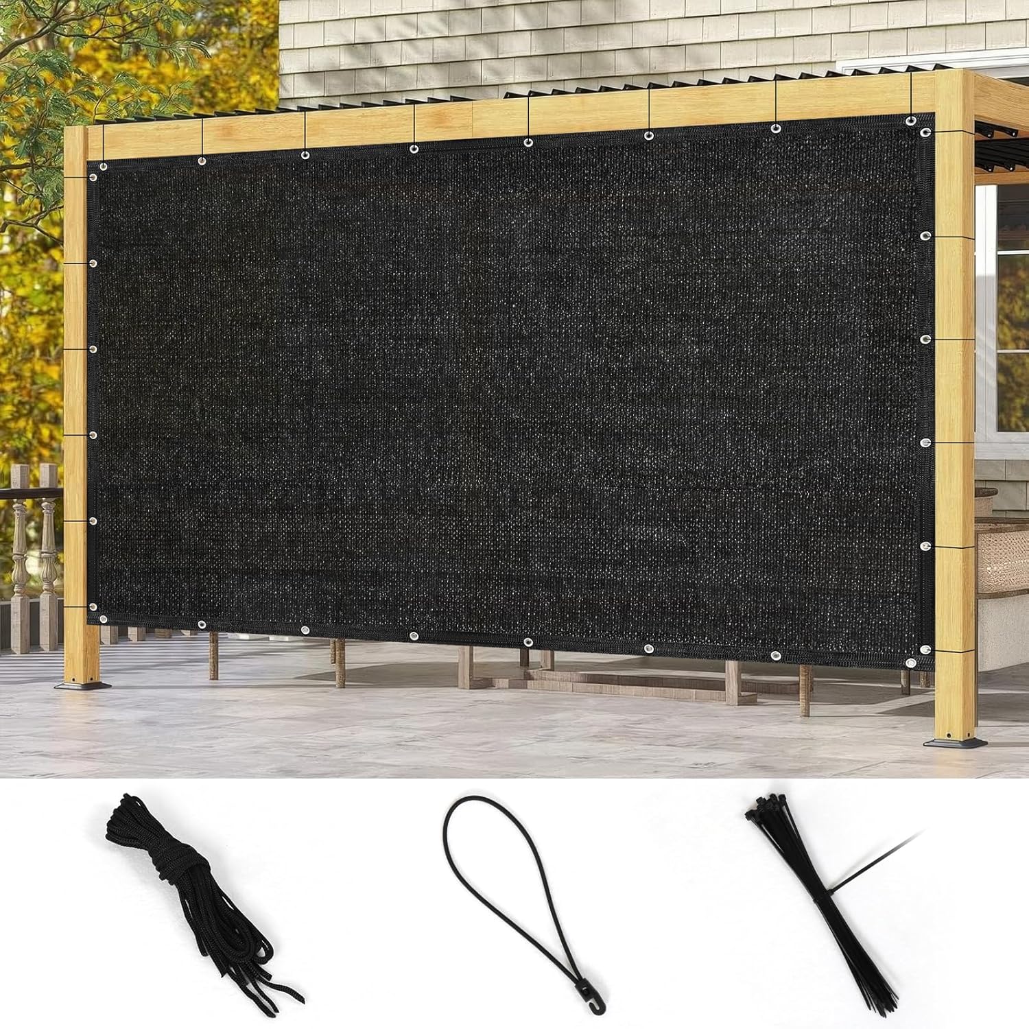 Kokorona 90% Sun Shade Cloth with Grommets, 6' x 12' Pergola Shade Cover for Outdoor Patio, Mesh Tarp Patio Sun Screen Blocking Sunshades Cloth for Garden, Backyard, Outside, Black