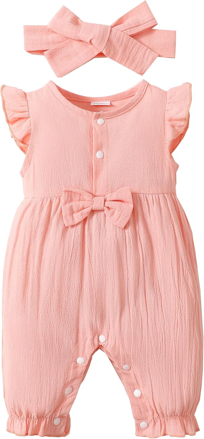 Renotemy Baby Girl Clothes Romper Infant Summer Bodysuit Outfits Cotton Linen Jumpsuits Newborn Essential Preemie Clothes