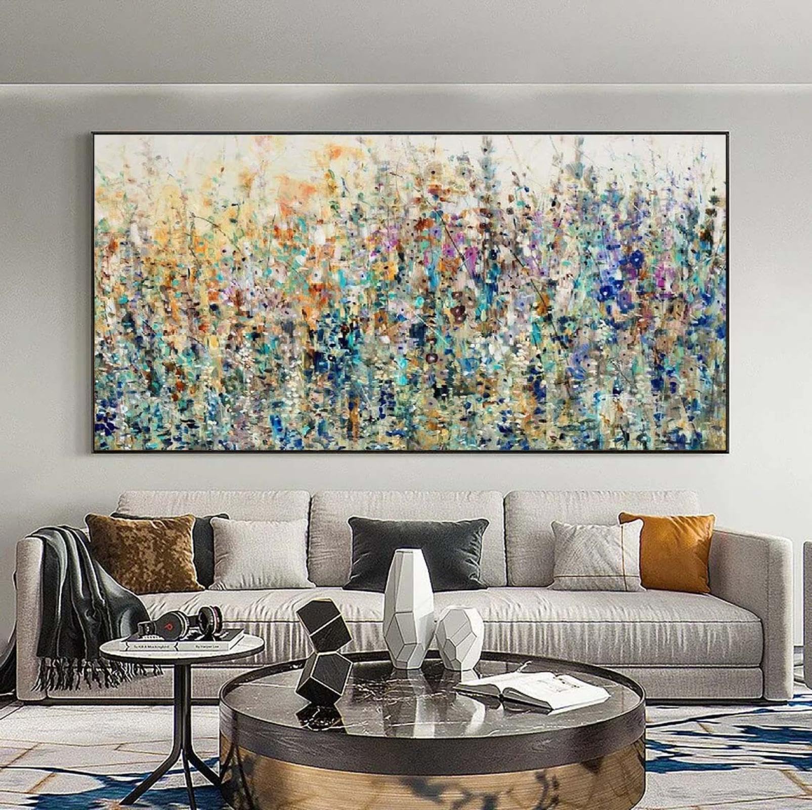 18meng Art Abstrakt Bilder 140x80 cm Bunt Blumen Modern Leinwandbild Groß XXL Wohnzimmer Schlafzimmer Wandbild Kunstdruck Wandbilder Canvas Desing Wand Bild auf Leinwand Aufhängefertig