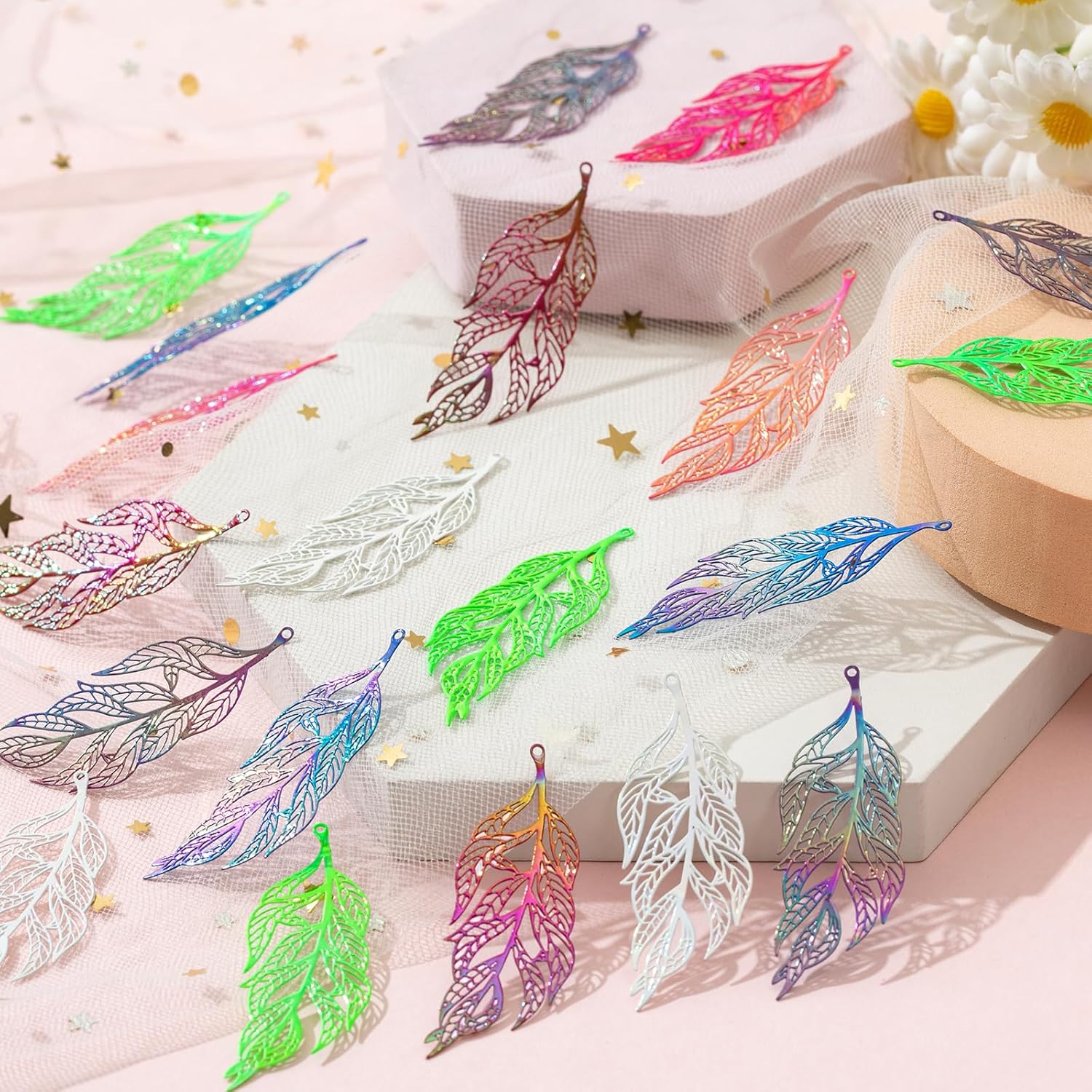 Multicolor Leaf Filigree Charms Monstera Tropical Leaf Ginkgo Leaf Pendants for DIY Earrings Bookmarks Hanging Decorations Packaging Decorations - Image 6