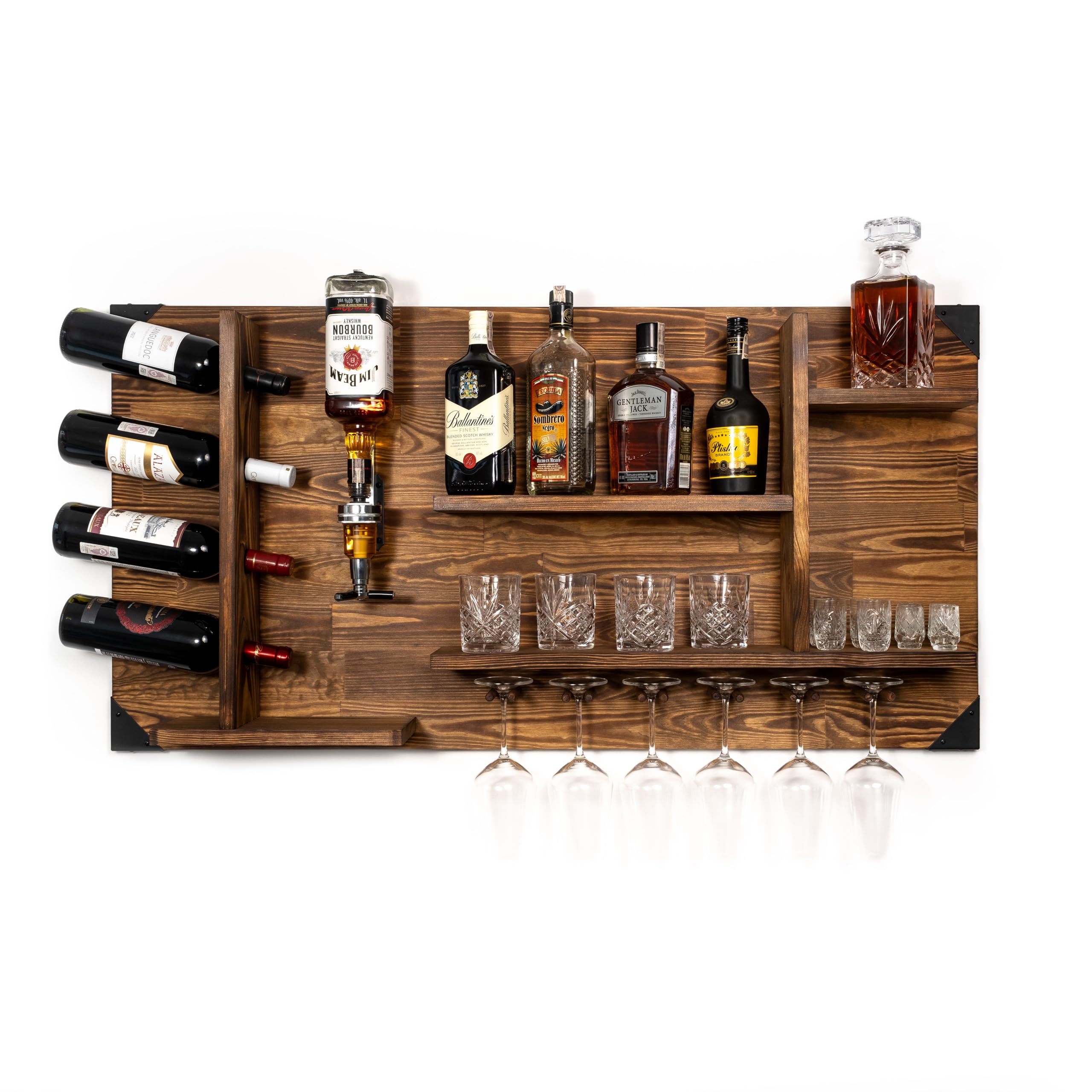 Jardin Verre Yorbay Étagère à Vin En Bois Flammé Avec 4 Niveaux, Porte- Bouteilles, Support Mural Pour Verres à Vin, Verres à Whisky, Porte- Bouteilles, Bar Domestique, Vintage, Avion, Cadeau Verre Bouteille De Vin