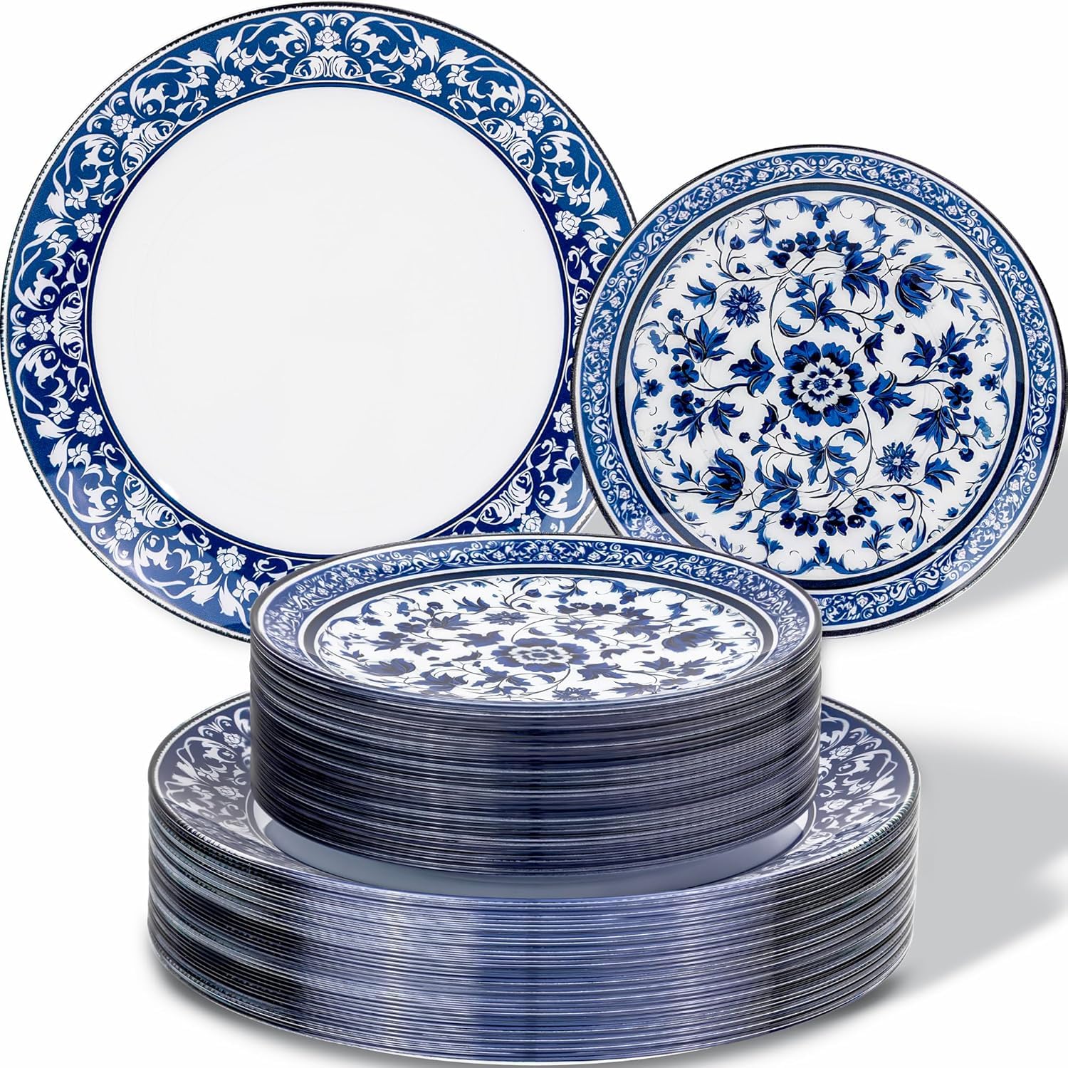 Blue & White Plastic Plates - 60 Pack for Parties -1