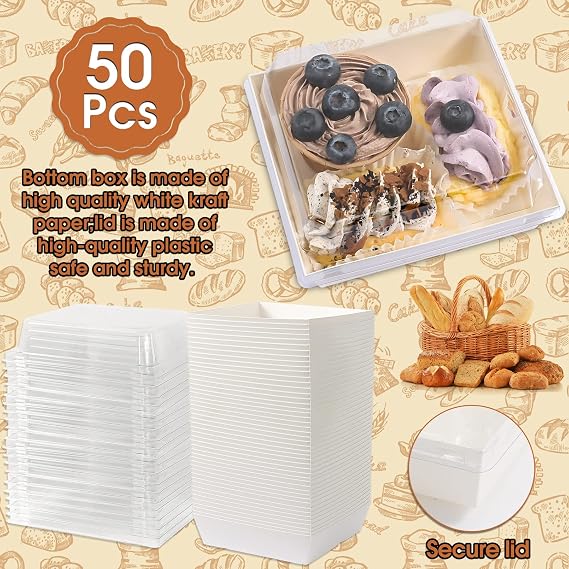 50 Pack Charcuterie Boxes with Clear Lids, 5 Inch Square, White