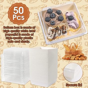 50 Pack Charcuterie Boxes with Clear Lids, 5 Inch Square, White