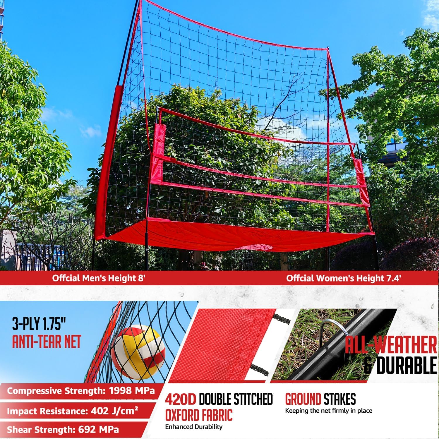 DRM 11 * 8FT Volleyball Practive Net, Height Adjustable Volleyball Training Net Systems Volleyball Trainer Equipment