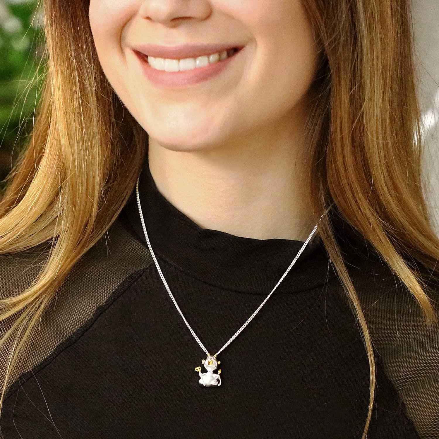 CLEVER SCHMUCK Collares con 2 colgantes de pareja de ángeles y diablos parcialmente chapados en oro con 2 cadenas de 50 cm de plata de ley 925 925 en estuche para joyas