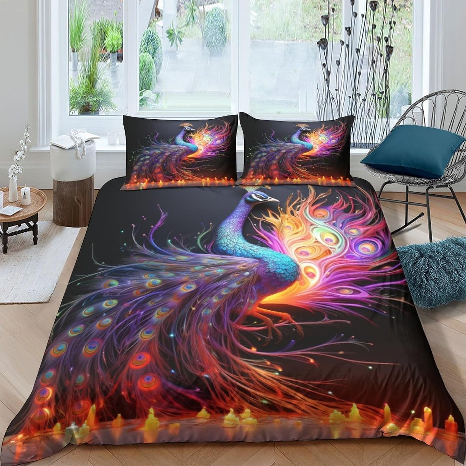 Housse de couette paon animal imprimé 3D avec taies d'oreiller 260x230