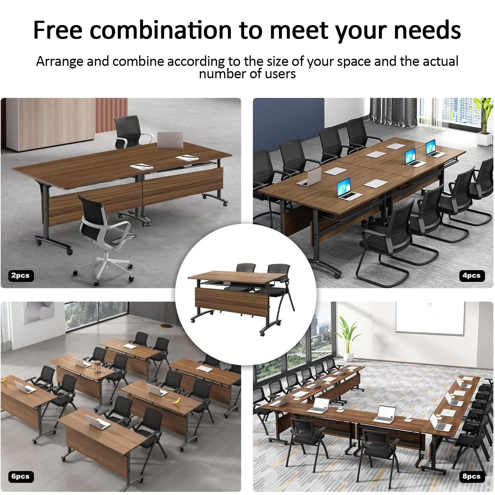3-teiliges, klappbares Konferenztisch-Set mit leisen Rollen, modulares Design für Büro/Klassenzimmer/Schulung, platzsparende Aufbewahrung, Beige, 120 x 60 x 75 cm