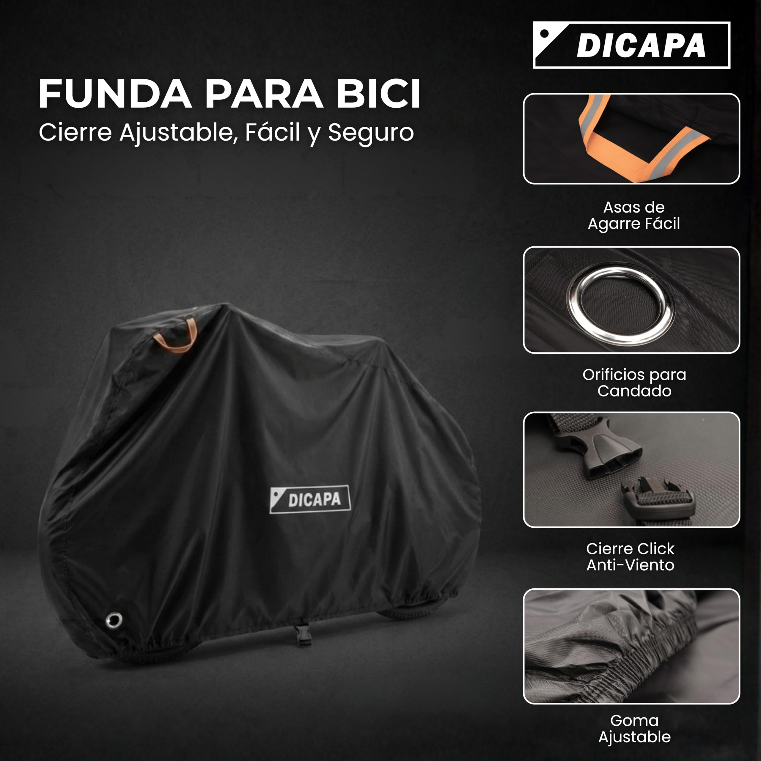 DICAPA Telo protettivo per bicicletta, impermeabile, 200 x 70 x 110 cm, con maniglie, fori di sicurezza antifurto e chiusura regolabile, materiale impermeabile e robusto.