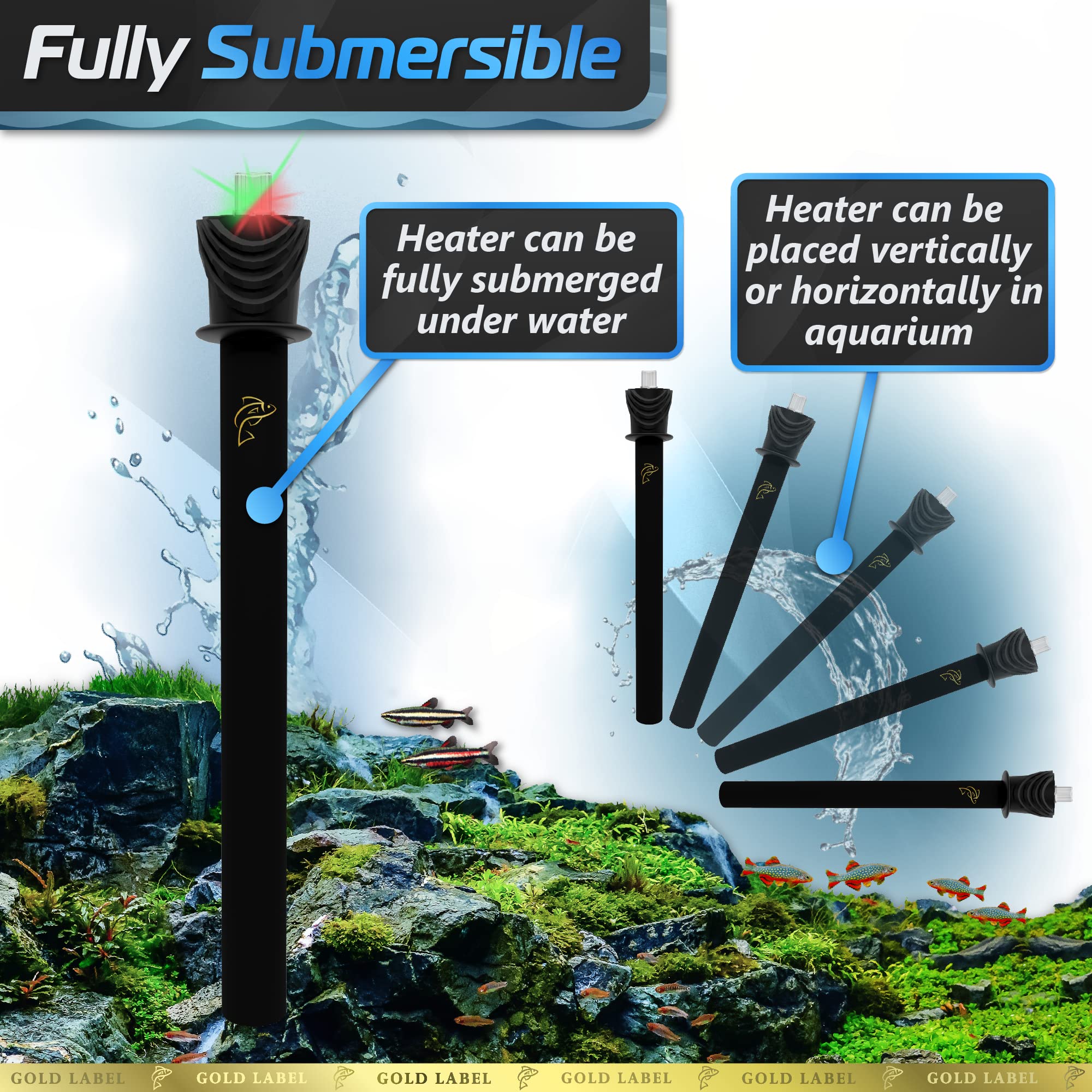 Calentador de acuario de polímero premium con sistema avanzado de control de temperatura LED, para acuarios de agua dulce y salada (300 vatios/90-125 galones)