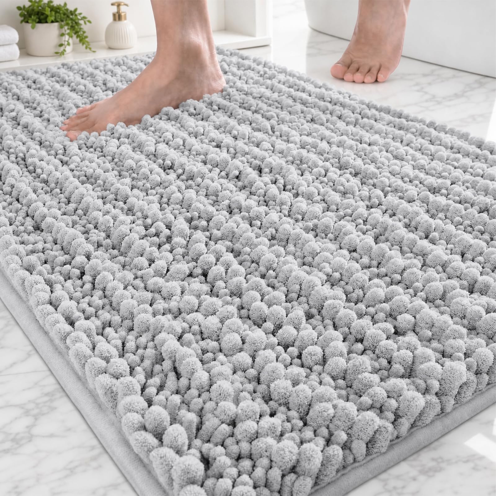 ILANGO Bathroom Rugs Silver 32x20,Extra Soft Absorbent Chenille Bath Rugs