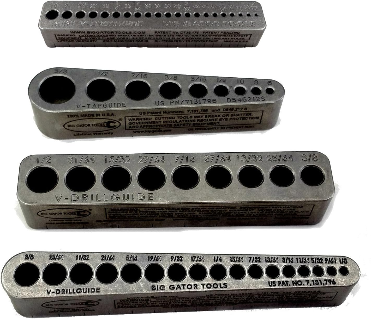 Big Gator Tools Big Gator Tools BGT V-4 Pack V-Drill Guide SAE + Number Hole Sizes 4pc Kit