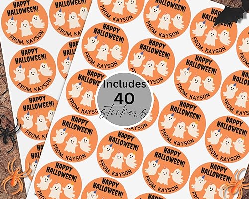 Miniatura 5 de 40 calcomanías personalizadas de Halloween para niños, etiquetas personalizadas para regalos de fiesta de clase escolar, hojas de etiquetas de