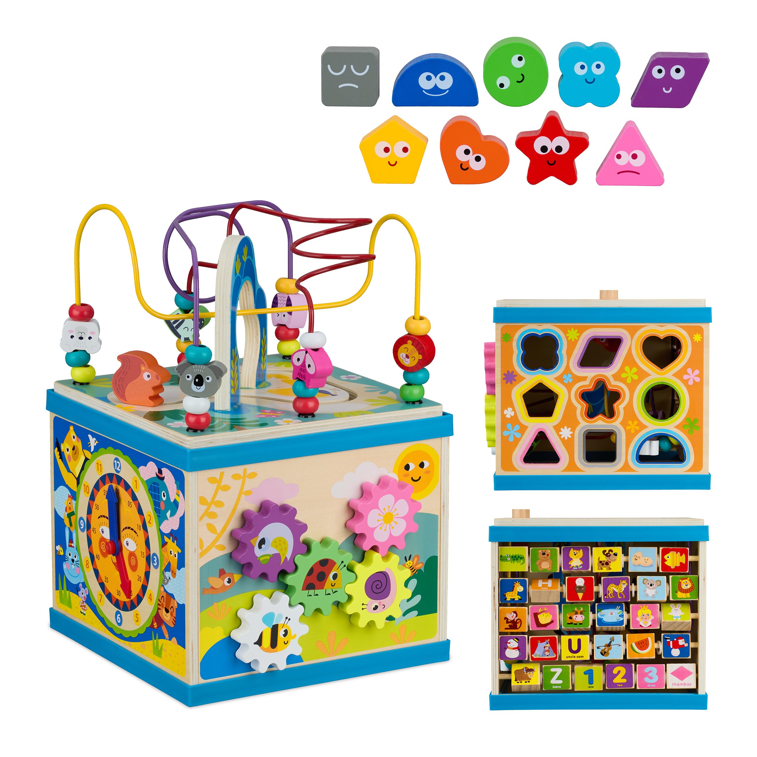 PairPear Houten activiteitenkubus, Montessori speelgoed, houten speelkubus, activiteitencentrum, babybusy board, multifunctioneel vroege educatieve ontwikkelingsspeelgoed, zintuiglijke cadeaus voor
