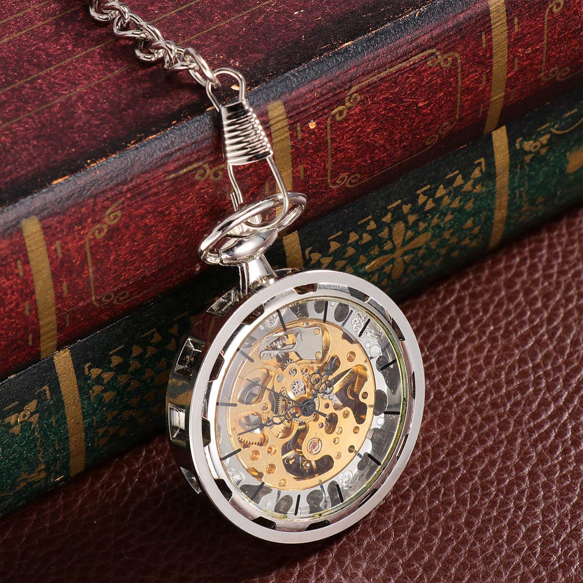 POPETPOP Reloj Plata de Aleación Vintage Bolsillo Hueco Mecánico