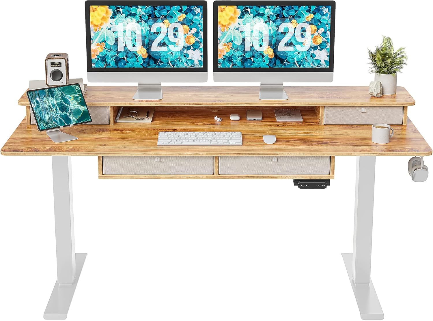 FEZIBO Sturdy Height Adjustable Electric Standing Desk with 4 Drawers