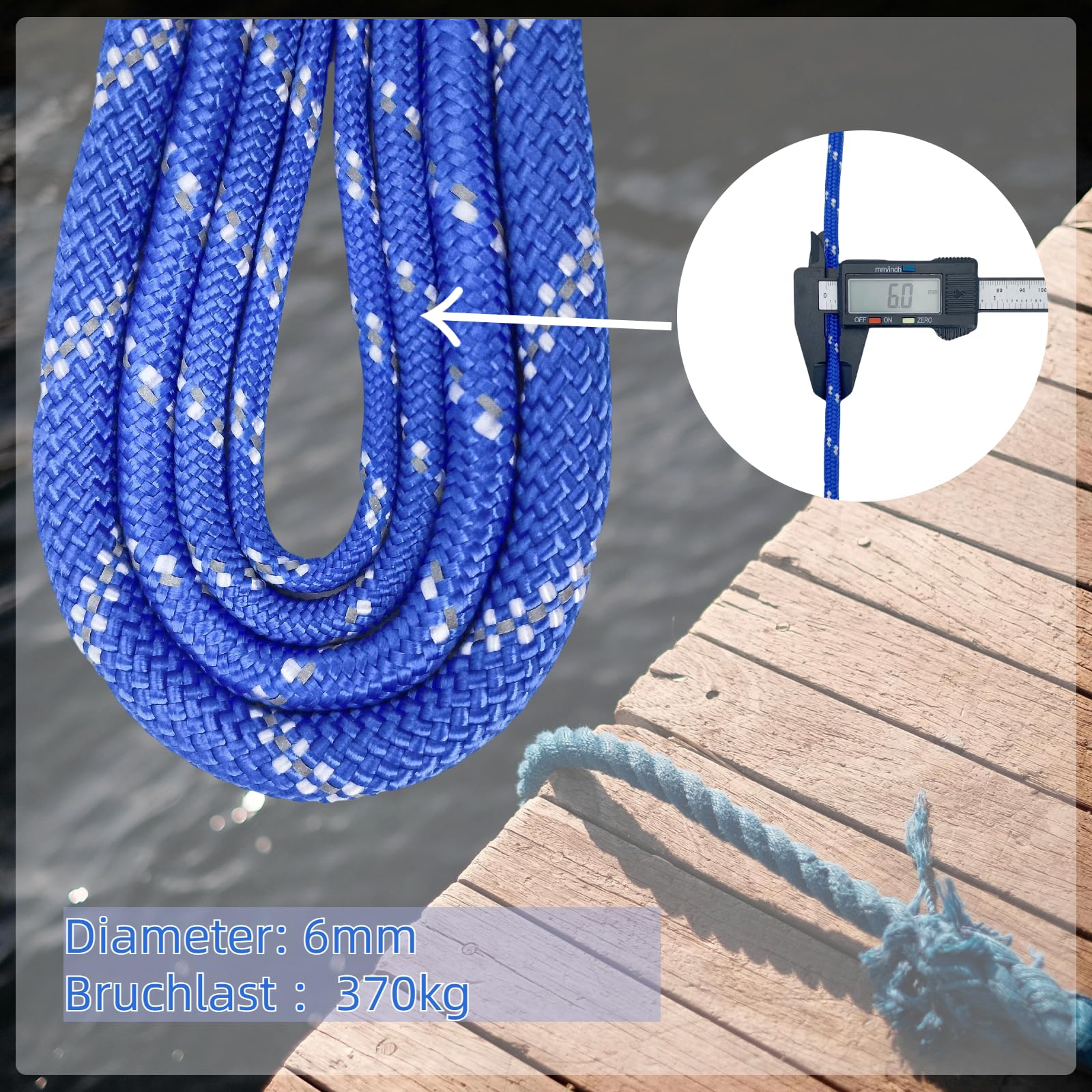 Cuerda de polipropileno paracord de 6 mm resistente al deshilachado, cuerda de nylon, cuerda para botes, cuerda de repuesto, cuerda para exteriores, cabo marino, azul, cuerda ppm para deportes