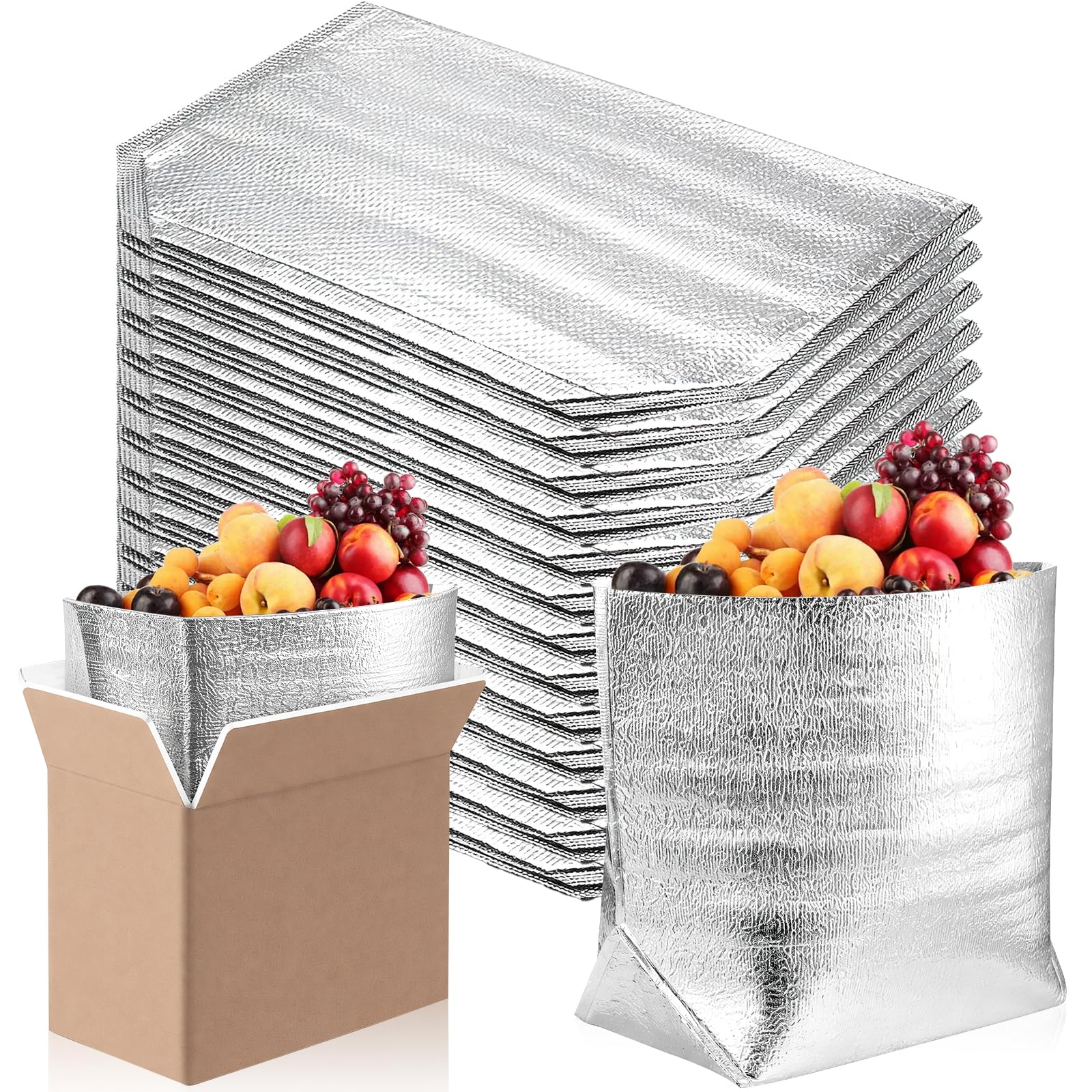 13 Pack Large Insulated Shipping Bags, 34 x 24 x 33 cm Thermal Box Liners for Hot & Frozen Food, Reusable Aluminium Foil Insulated Liners for Grocery Shopping, Food Delivery, Picnic & Catering