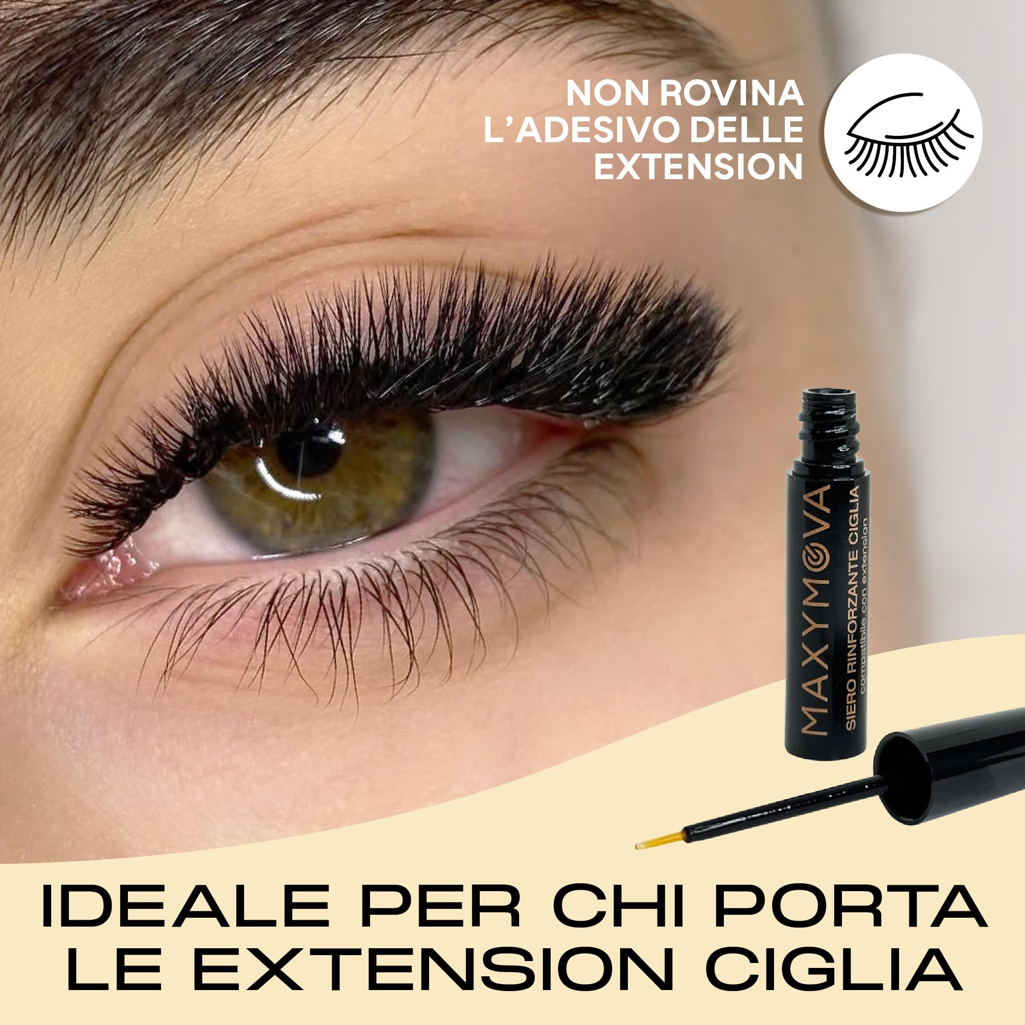 MAXYMOVA Siero rinforzante ciglia e sopracciglia, trattamento nutriente e protettivo, compatibile con extension, formula delicata per uso quotidiano