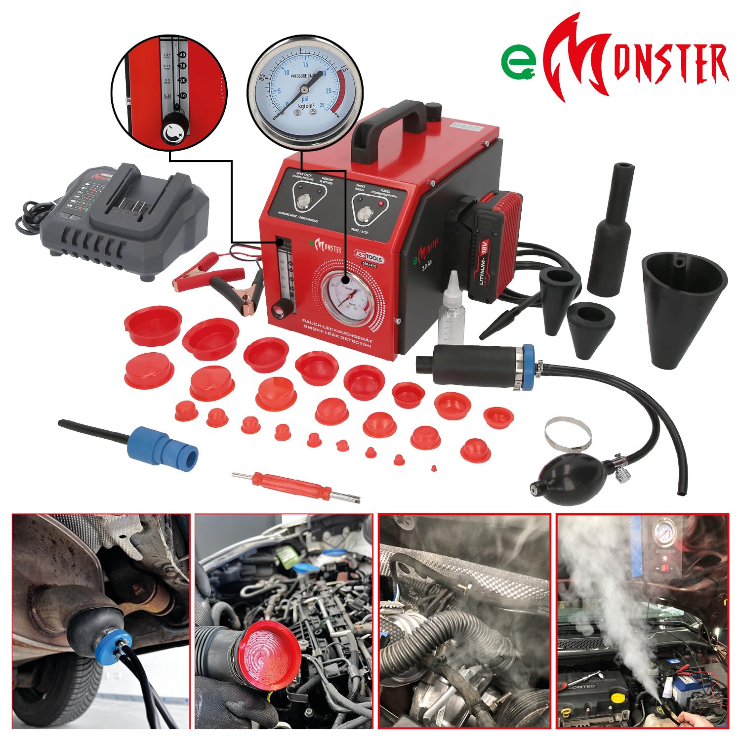 KS Tools 550.1470 Nebelmaschine zur Lecksuche, mit 2 Ah Akku, 36-tlg