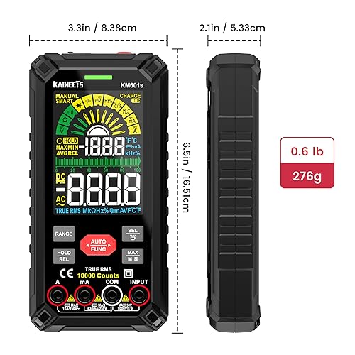 Miniatura 8 de KAIWEETS Multímetro digital TRMS de 10000 cuentas con rango automático, recargable, medidas de voltaje, corriente, resistencia, continuidad, ciclo