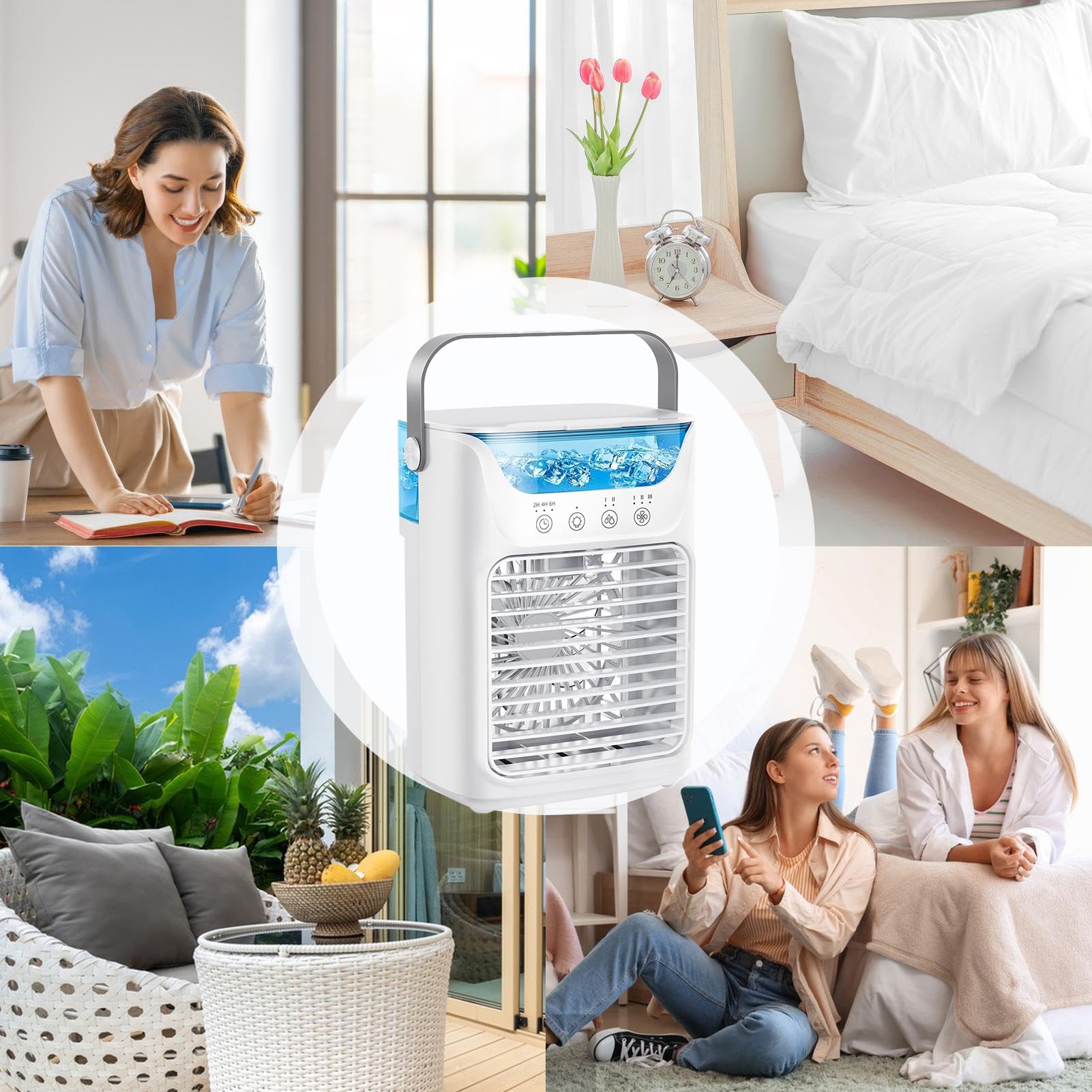 Klimagerät – Büroventilator mit Wassertank – leiser Ventilator für den Sommer, 3 Geschwindigkeitsstufen, Kühler für Büro, Schlafzimmer