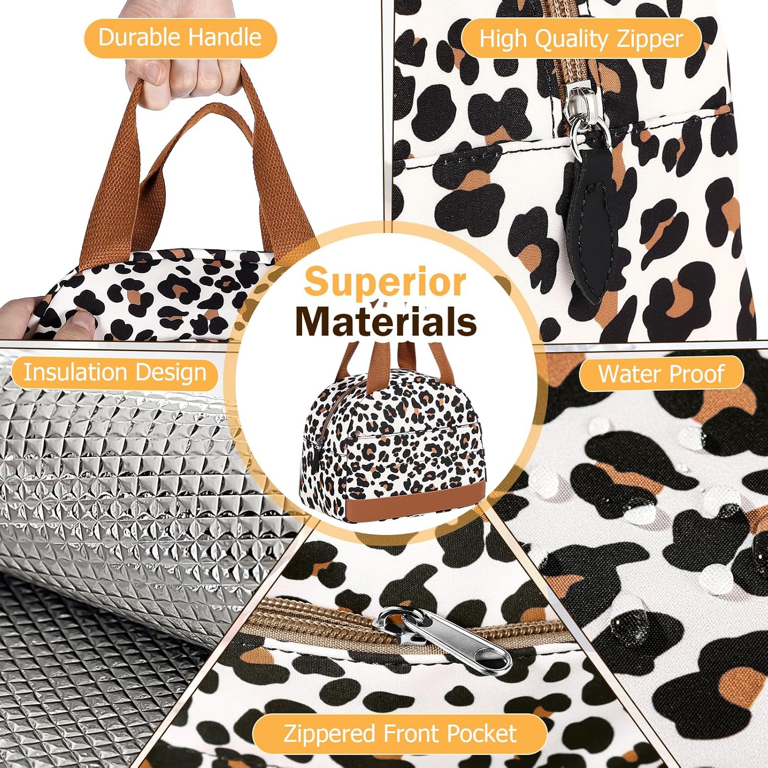 Lunch Box Lunch Bag for Women Men, Leakproof, Insulated Lunch Box Tote with Large Capacity, Lunch Container for Work/Office (M-Small Leopard Print) - Image 3