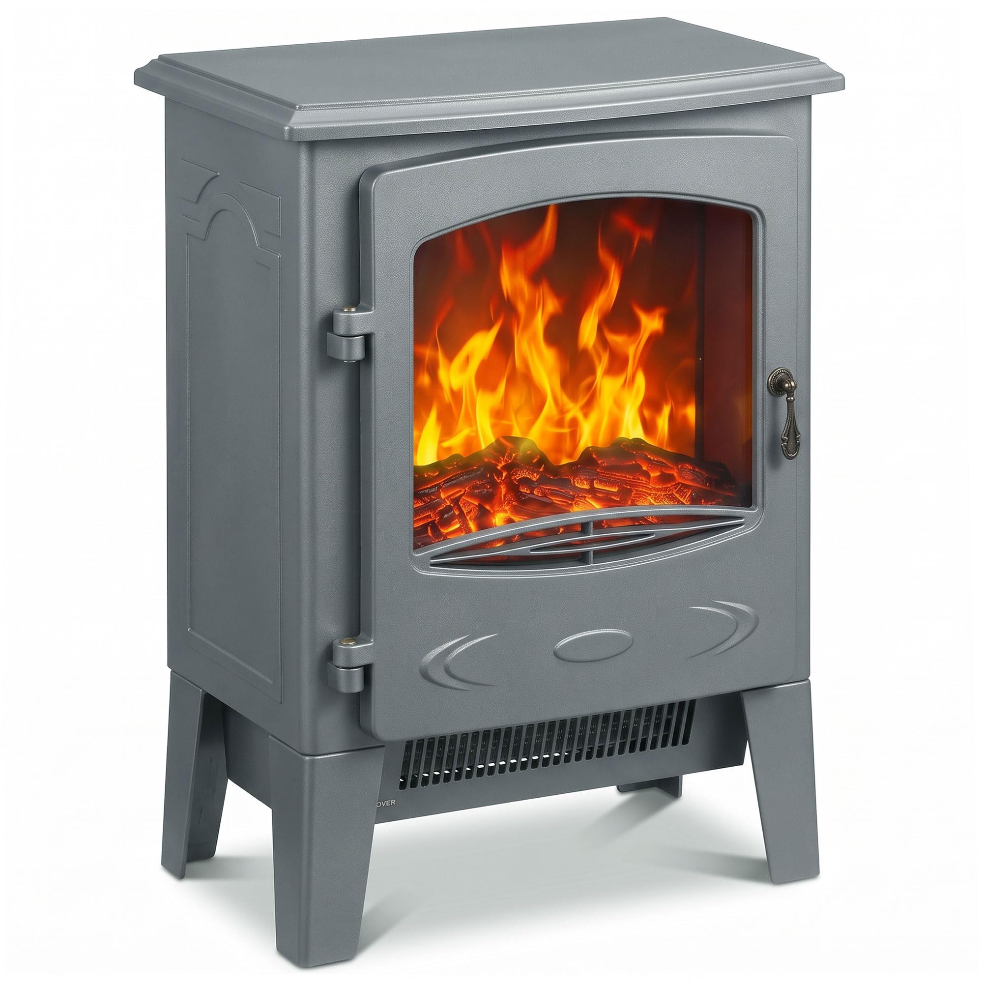 HOMCOM Electric Fireplace Stove Freestanding Log Burner, 1000W/2000W, Grey