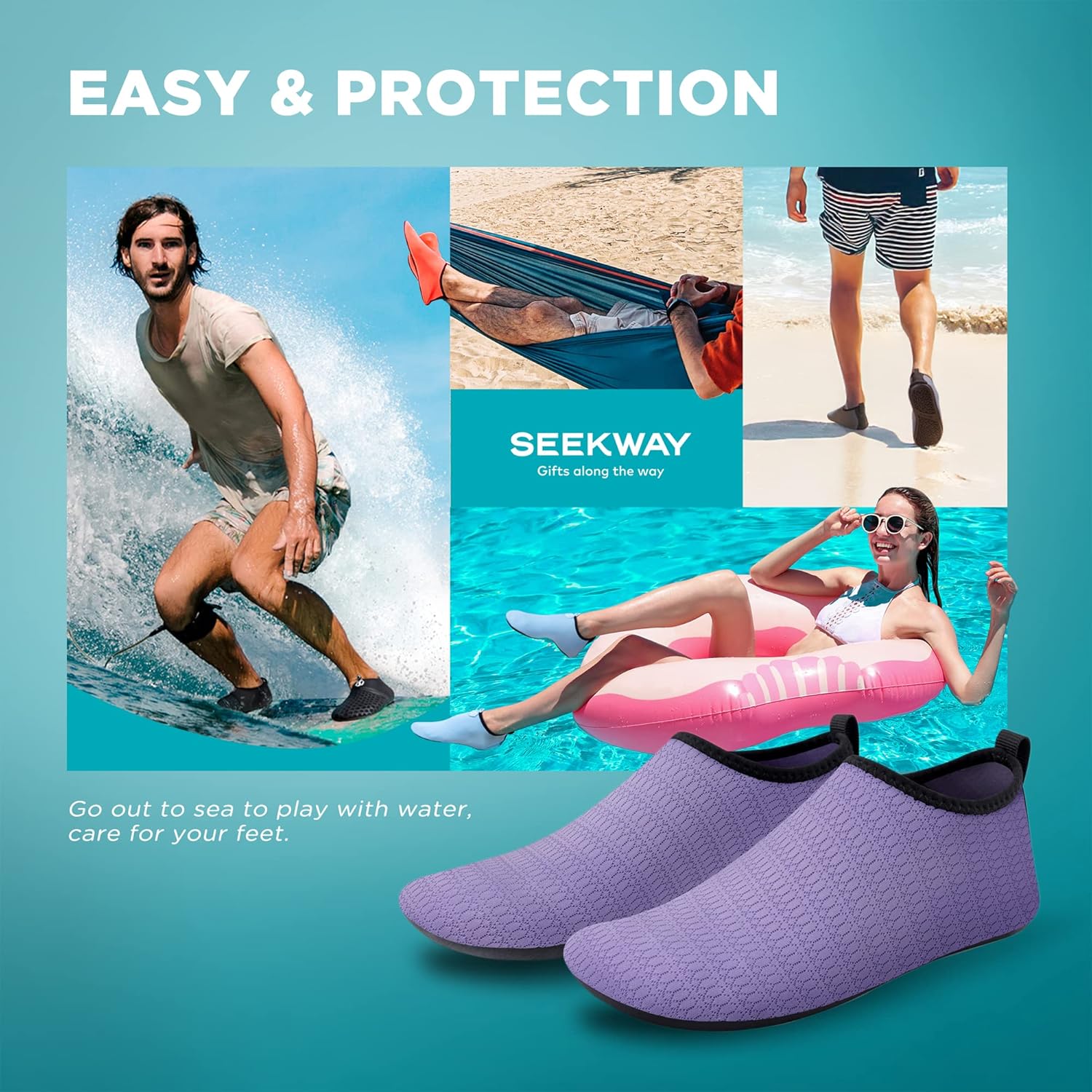 SEEKWAY Water Shoes Barefoot Aqua Socks Non Slip Quick-Dry for Beach Pool Swimming River Lake Women Men Purple SK001 - Image 2