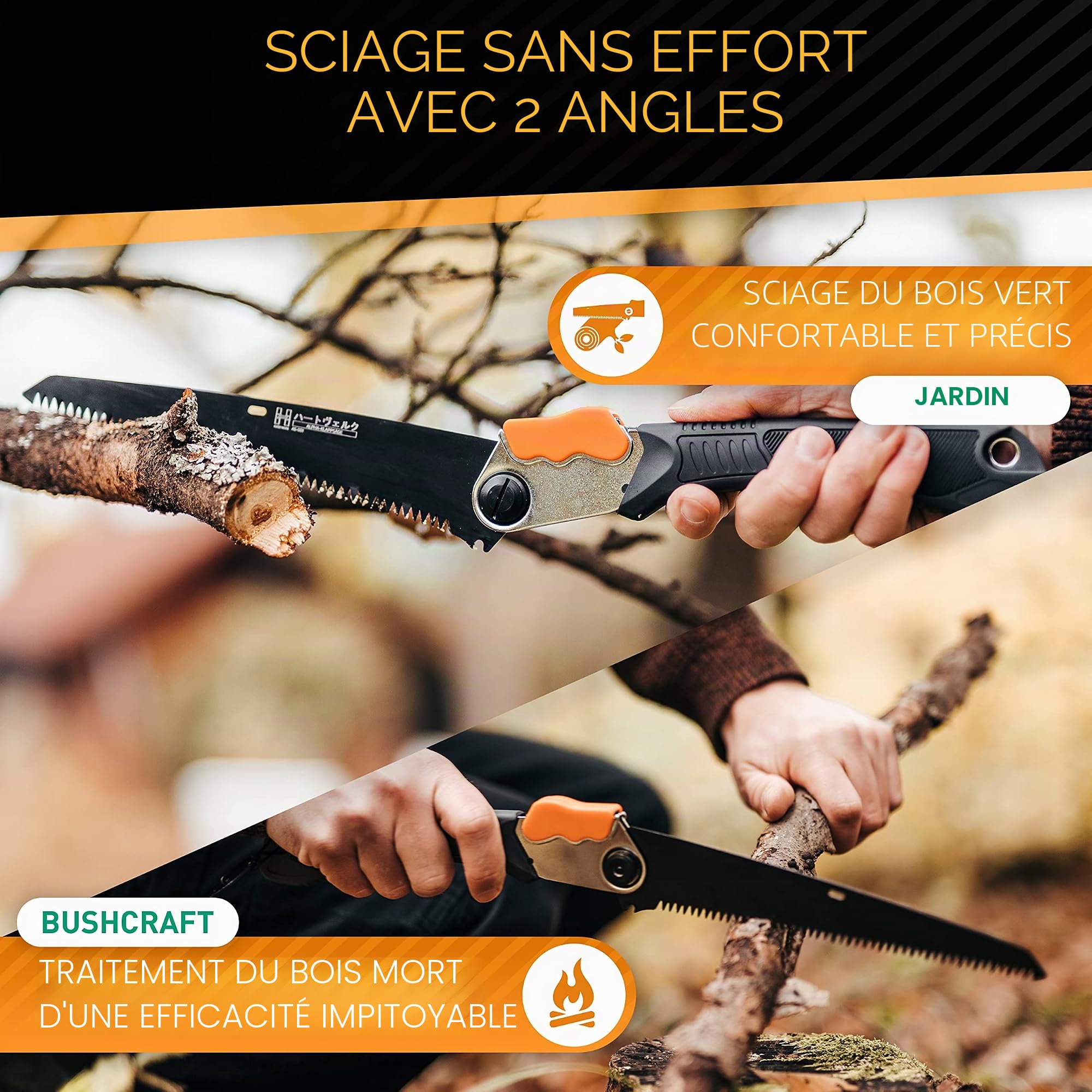 HARDTWERK Scie d'élagage pliante Alpha avec verrouillage de sécurité (210 mm) - Outil polyvalent pour le jardin