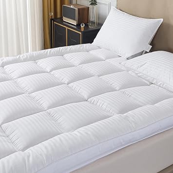 Breathable Mattress Topper, Soft Plush Full Mattress Pad, Extra Thick Quilted Pillow Top with Fluffy Down Alternative Fill and 400TC Cotton Cover for Back Pain Relief and SupportWhite,54"x75"