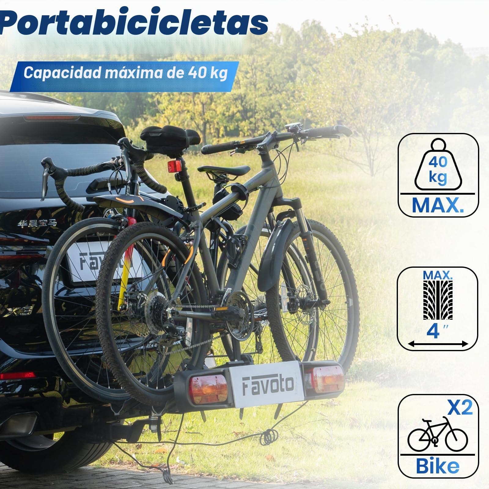 Favoto Portabicicletas para Enganche de Remolque, Soporte Plegable para 2 Bicicletas de 20-29 Pulgadas, para Acceso al Maletero Negro
