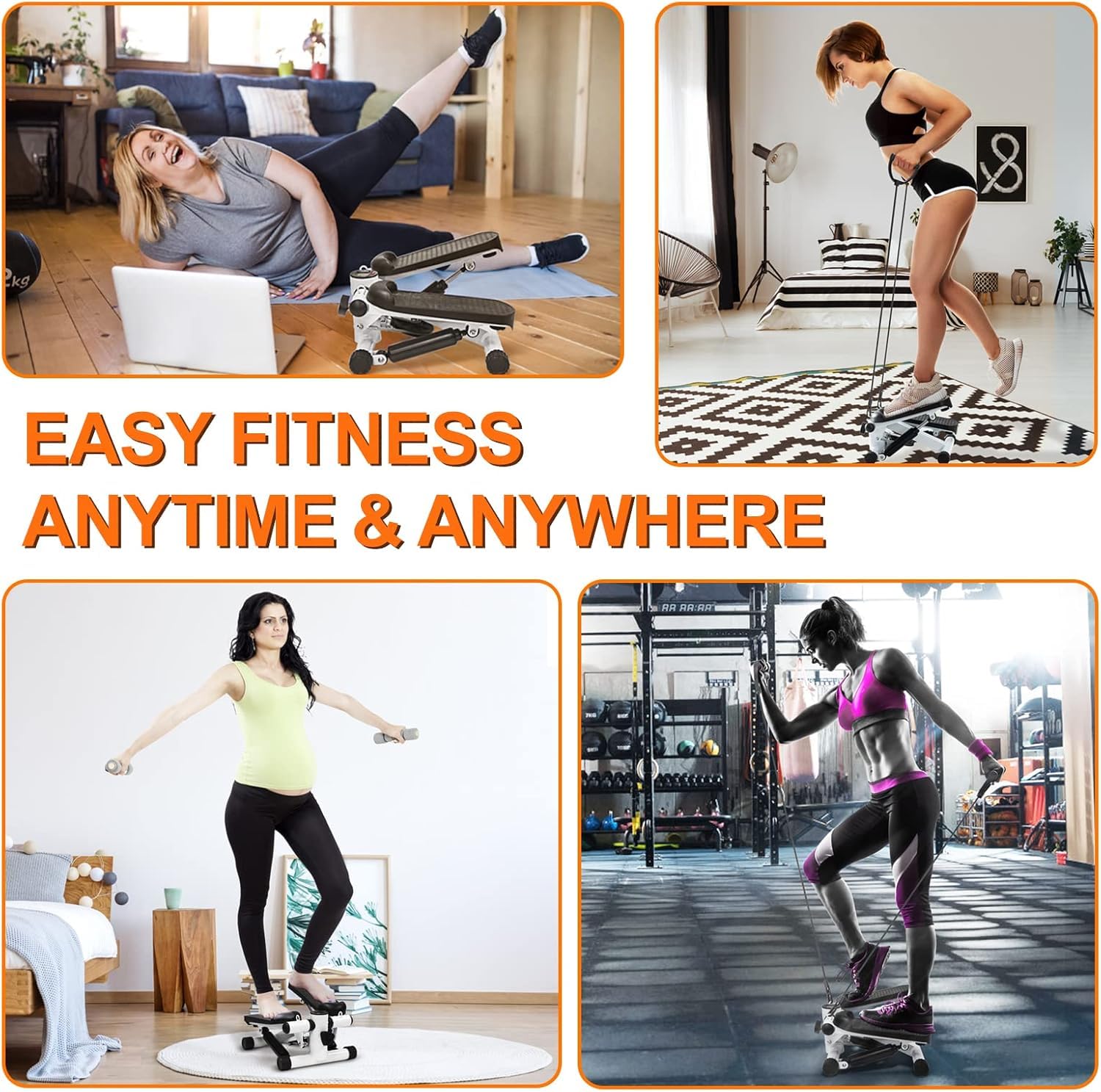 Stepper de Fitness para Entrenamiento en Casa | Stepper de Bajo Impacto con Bandas de Resistencia o Manillar | Ejercicio de Cuerpo Completo en Casa o Gym | Entrenamiento Cardio y Tonificación Muscular