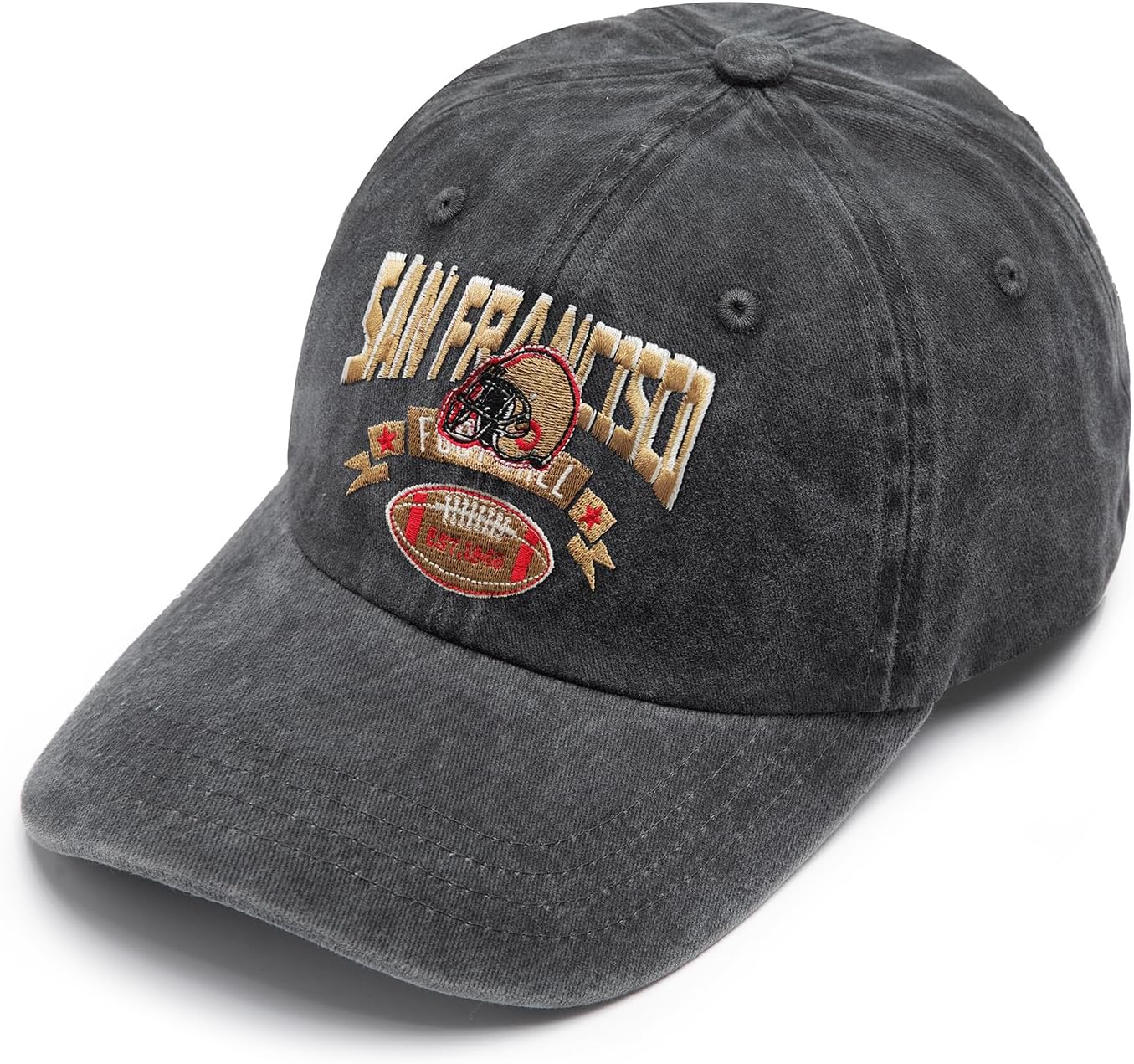 Embroidered City Vintage Washed Denim Football Hats for Men Women, Unisex Adjustable Cotton Fans Baseball Cap - Image 3